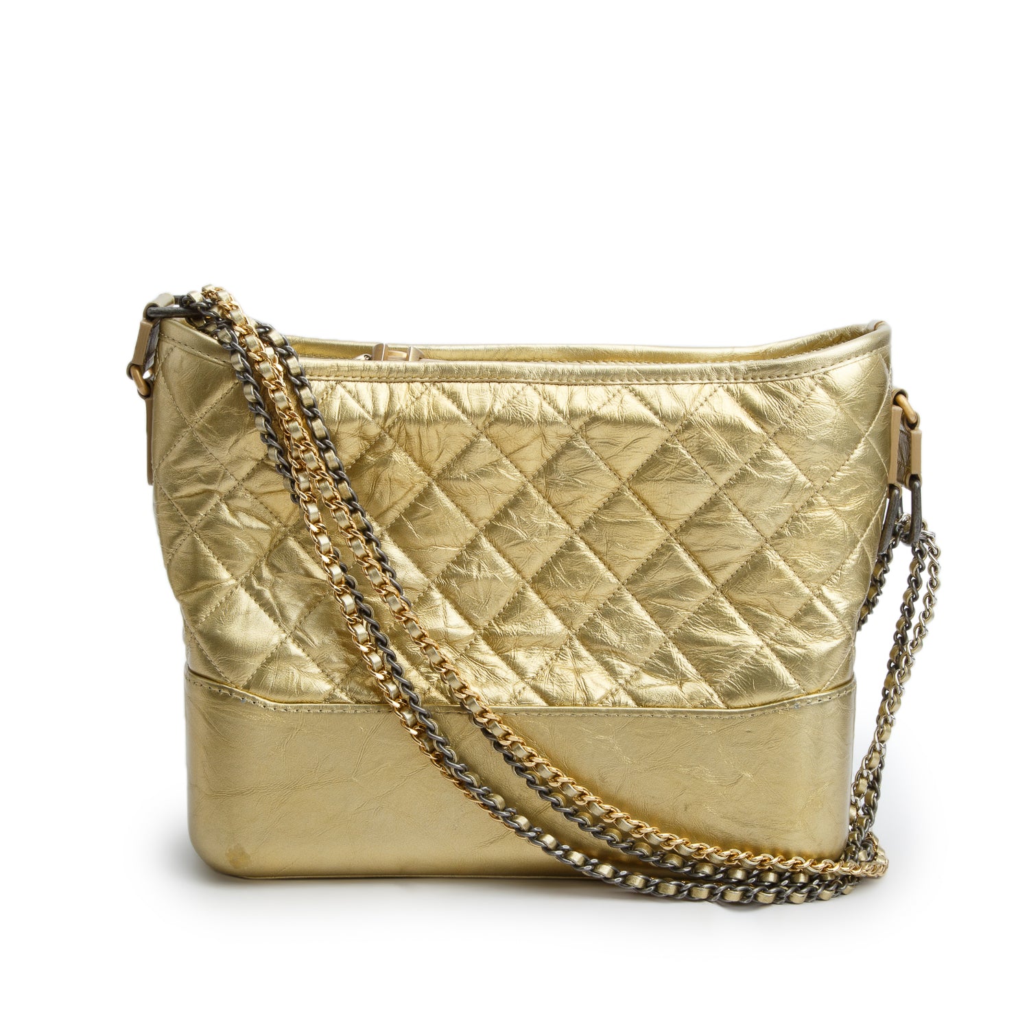 Chanel Gold Metallic Aged Calfskin Quilted Medium Gabrielle Hobo w/ Box
