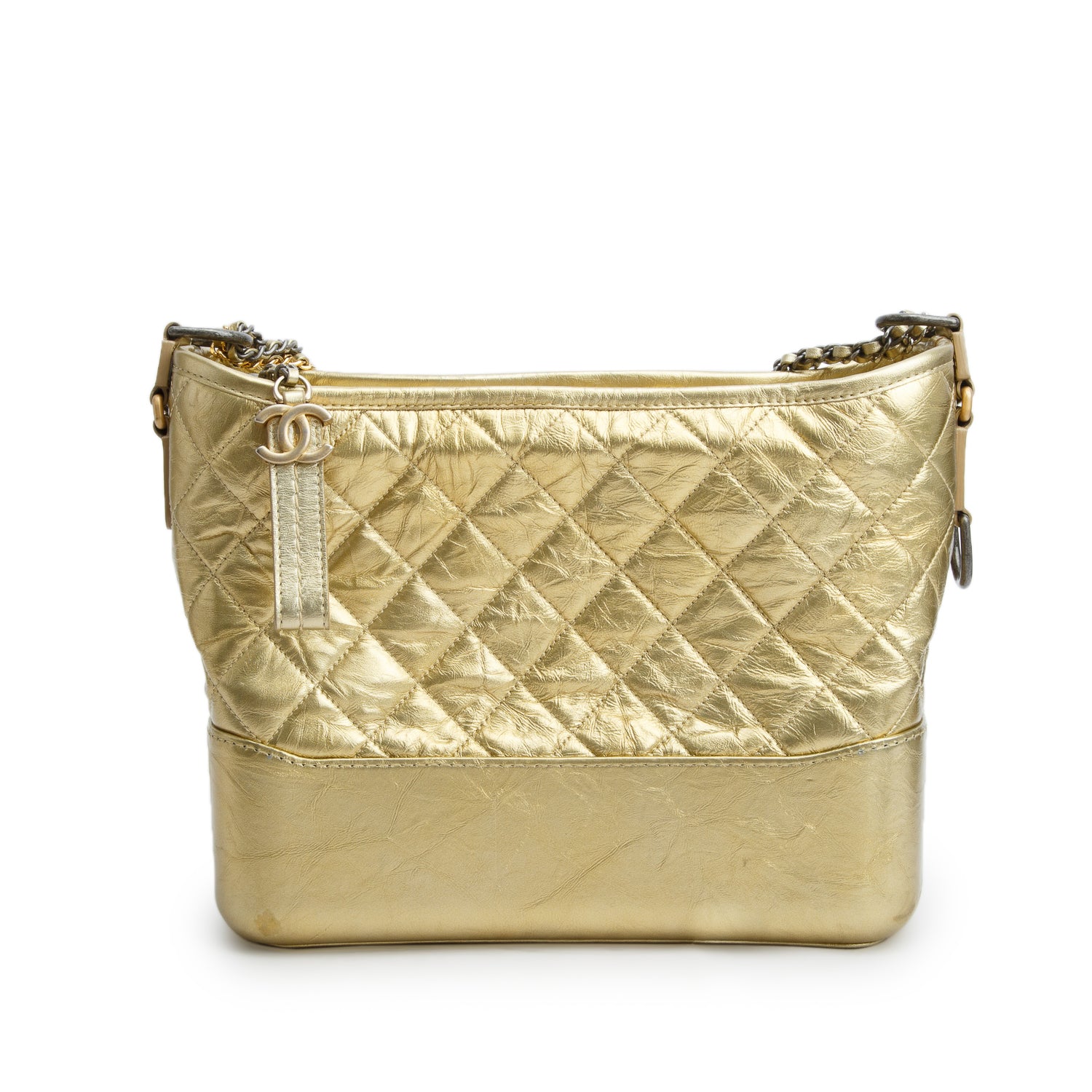 Chanel Gold Metallic Aged Calfskin Quilted Medium Gabrielle Hobo w/ Box