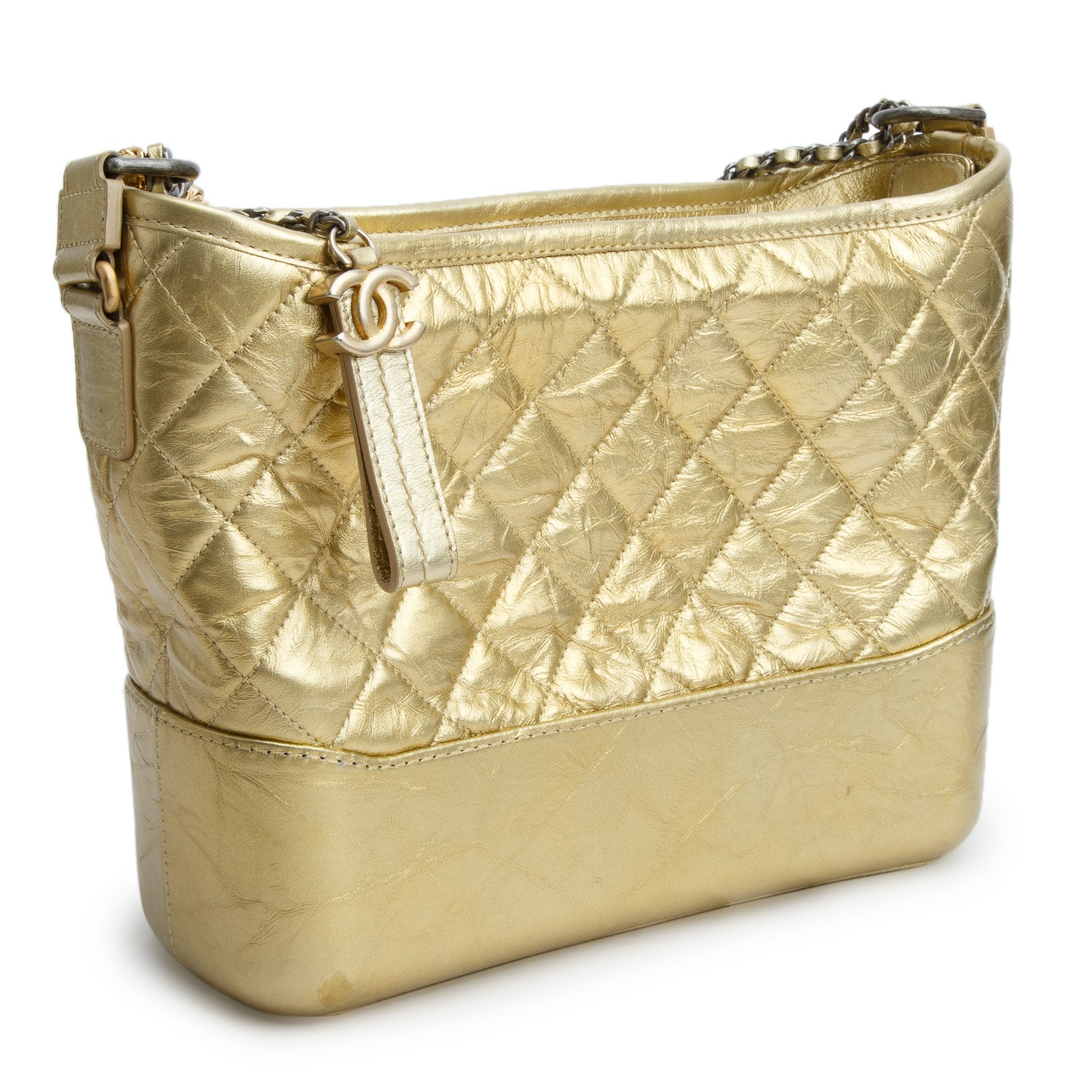 Chanel Gold Metallic Aged Calfskin Quilted Medium Gabrielle Hobo w/ Box
