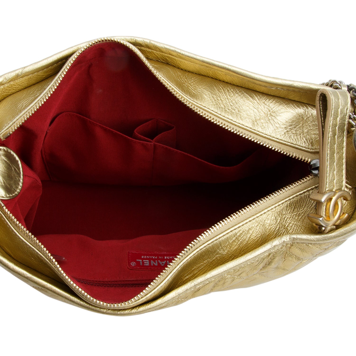 Chanel Gold Metallic Aged Calfskin Quilted Medium Gabrielle Hobo w/ Box