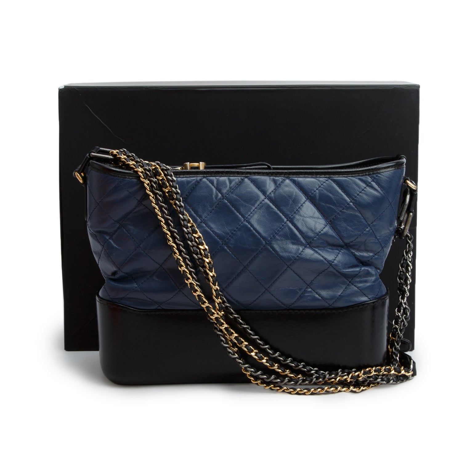 Chanel Blue & Black Aged Calfskin Leather Medium Gabrielle Hobo w/ Box & Authenticity Card