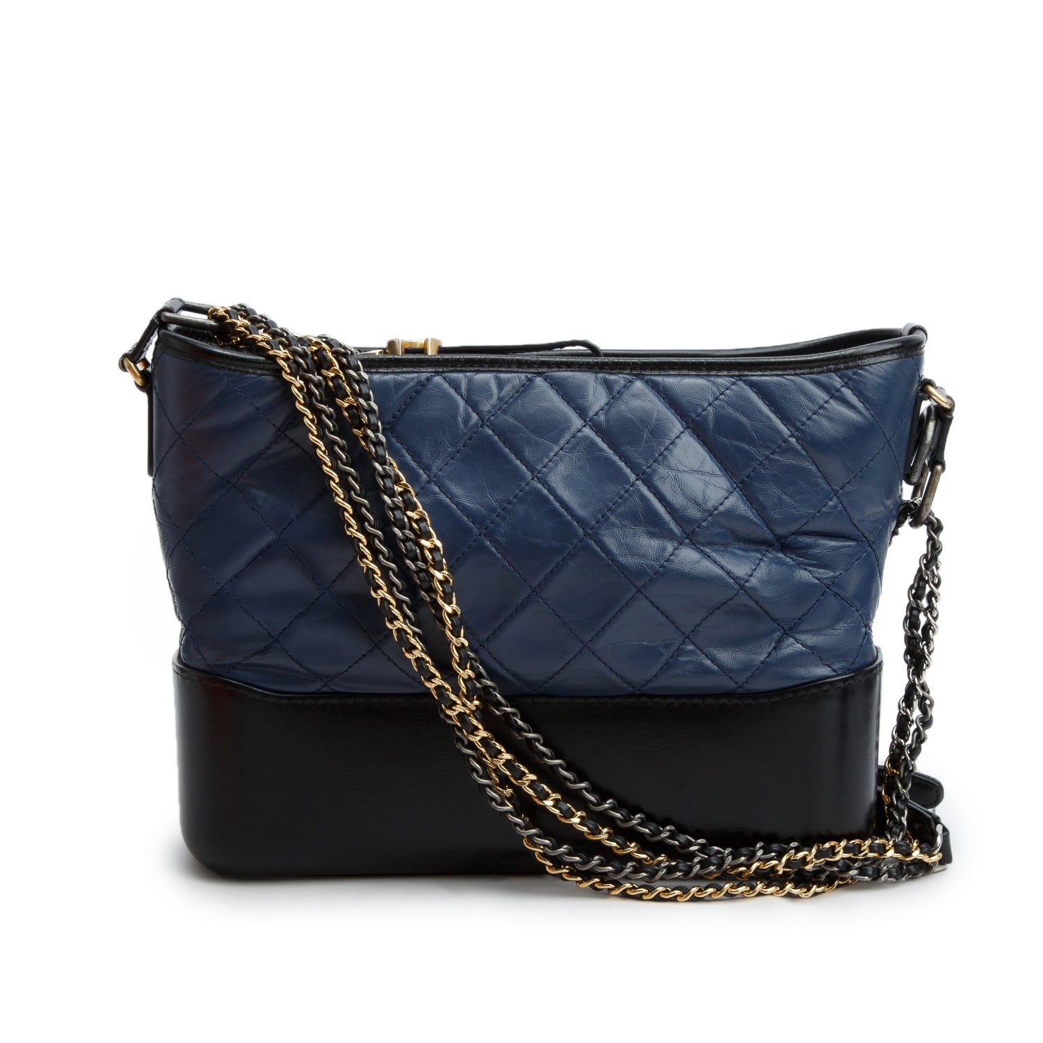 Chanel Blue & Black Aged Calfskin Leather Medium Gabrielle Hobo w/ Box & Authenticity Card