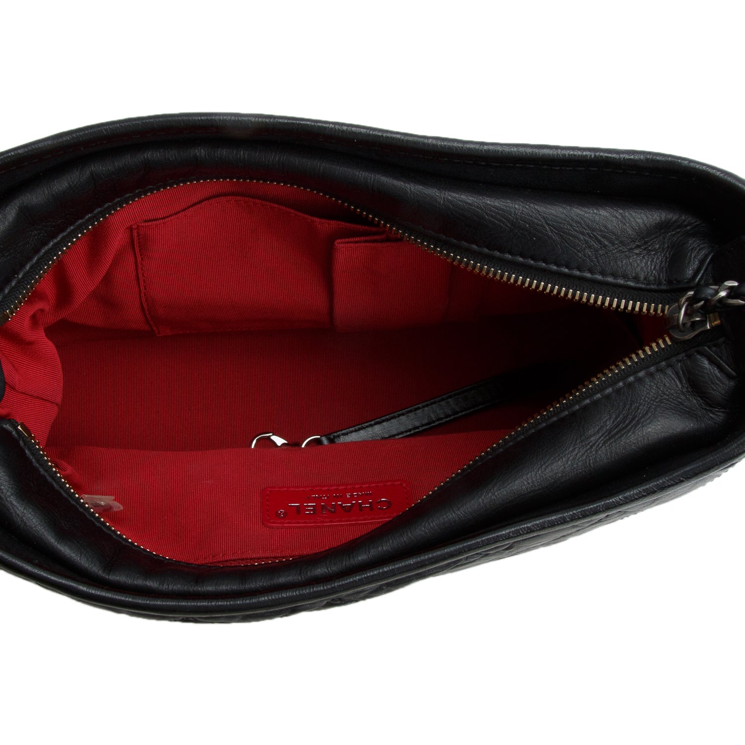 Chanel Black Aged Calfskin Leather Small Gabrielle Logo Hobo w/ Box