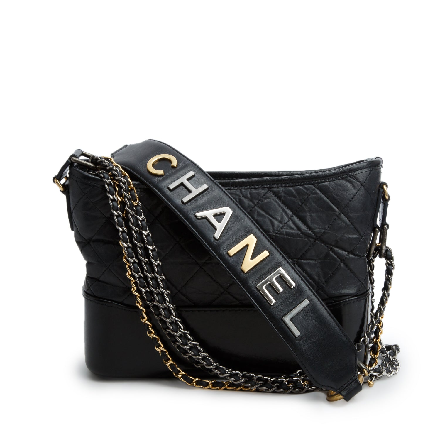 Chanel Black Aged Calfskin Leather Small Gabrielle Logo Hobo w/ Box