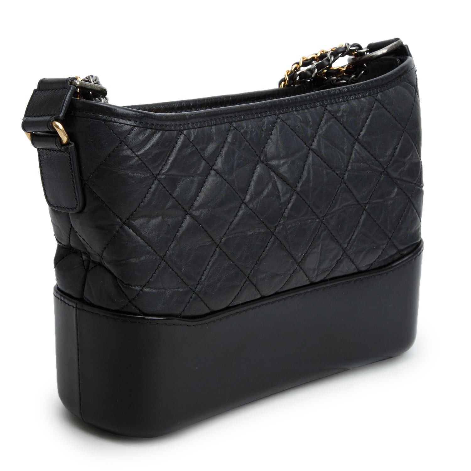 Chanel Black Aged Calfskin Leather Small Gabrielle Logo Hobo w/ Box