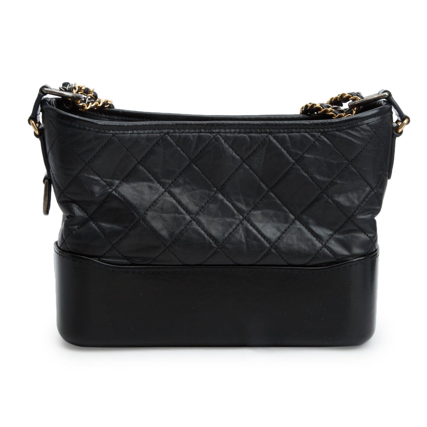 Chanel Black Aged Calfskin Leather Small Gabrielle Logo Hobo w/ Box