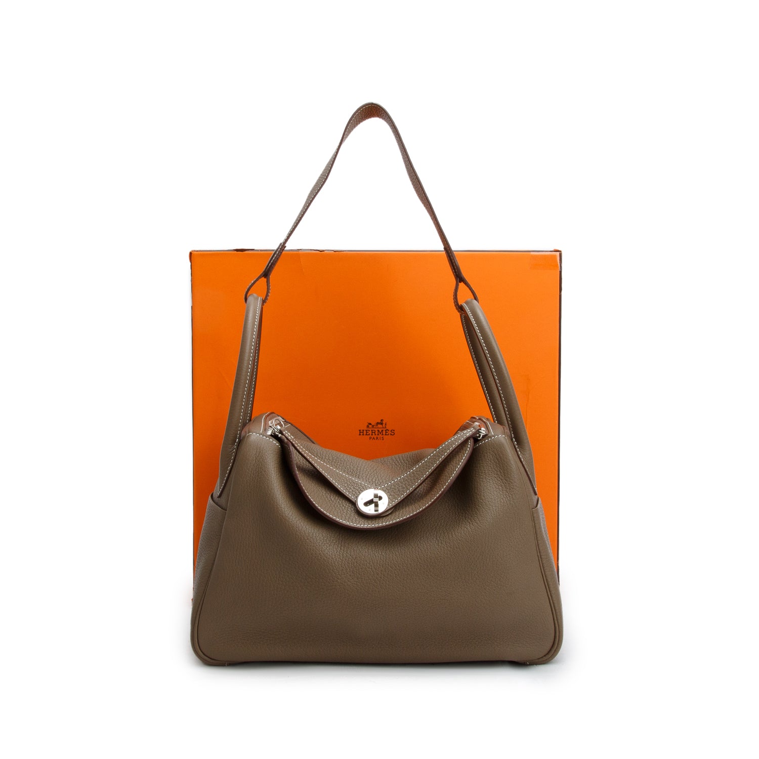 Hermes Etoupe Taurillon Clemence Leather Lindy 30 w/ Box