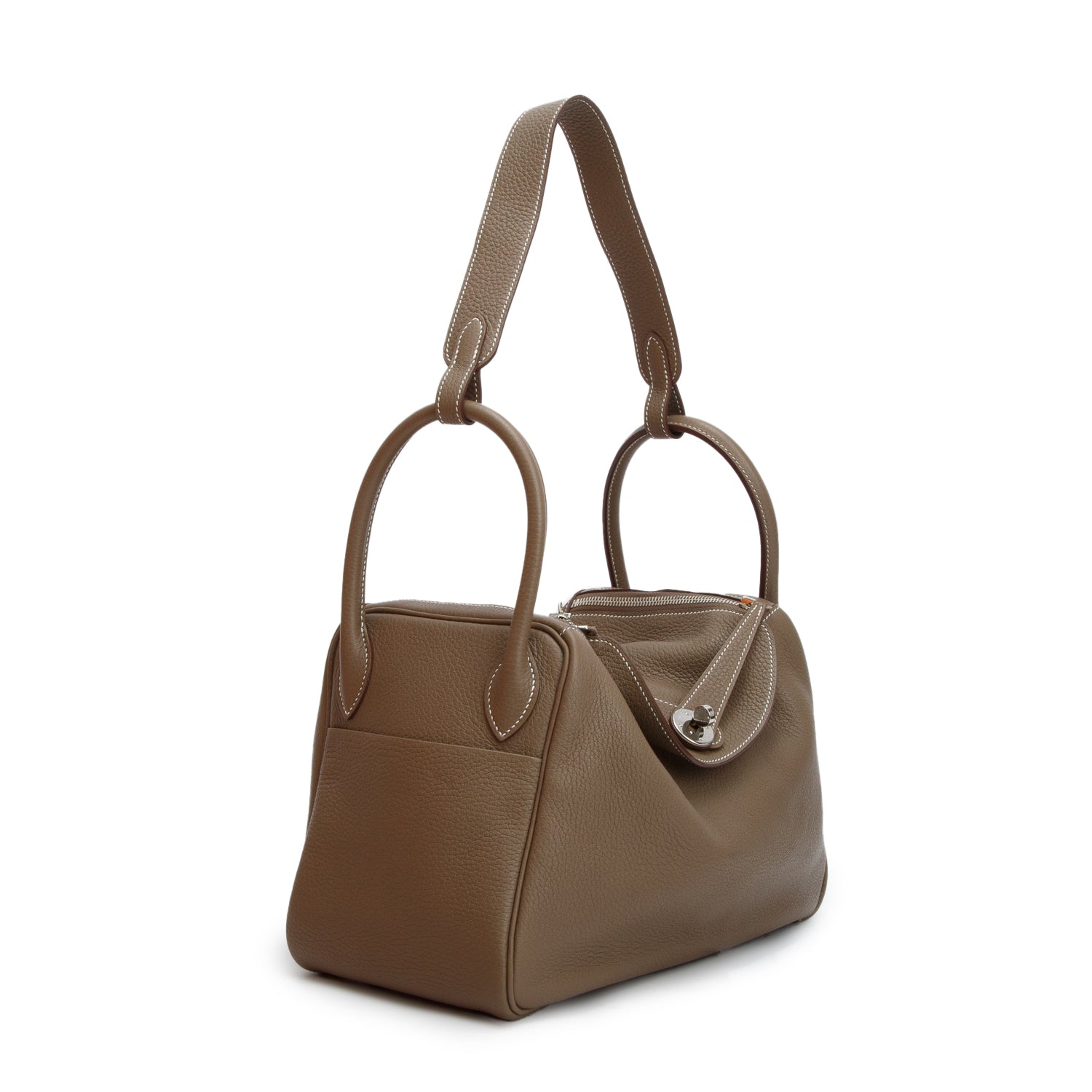 Hermes Etoupe Taurillon Clemence Leather Lindy 30 w/ Box
