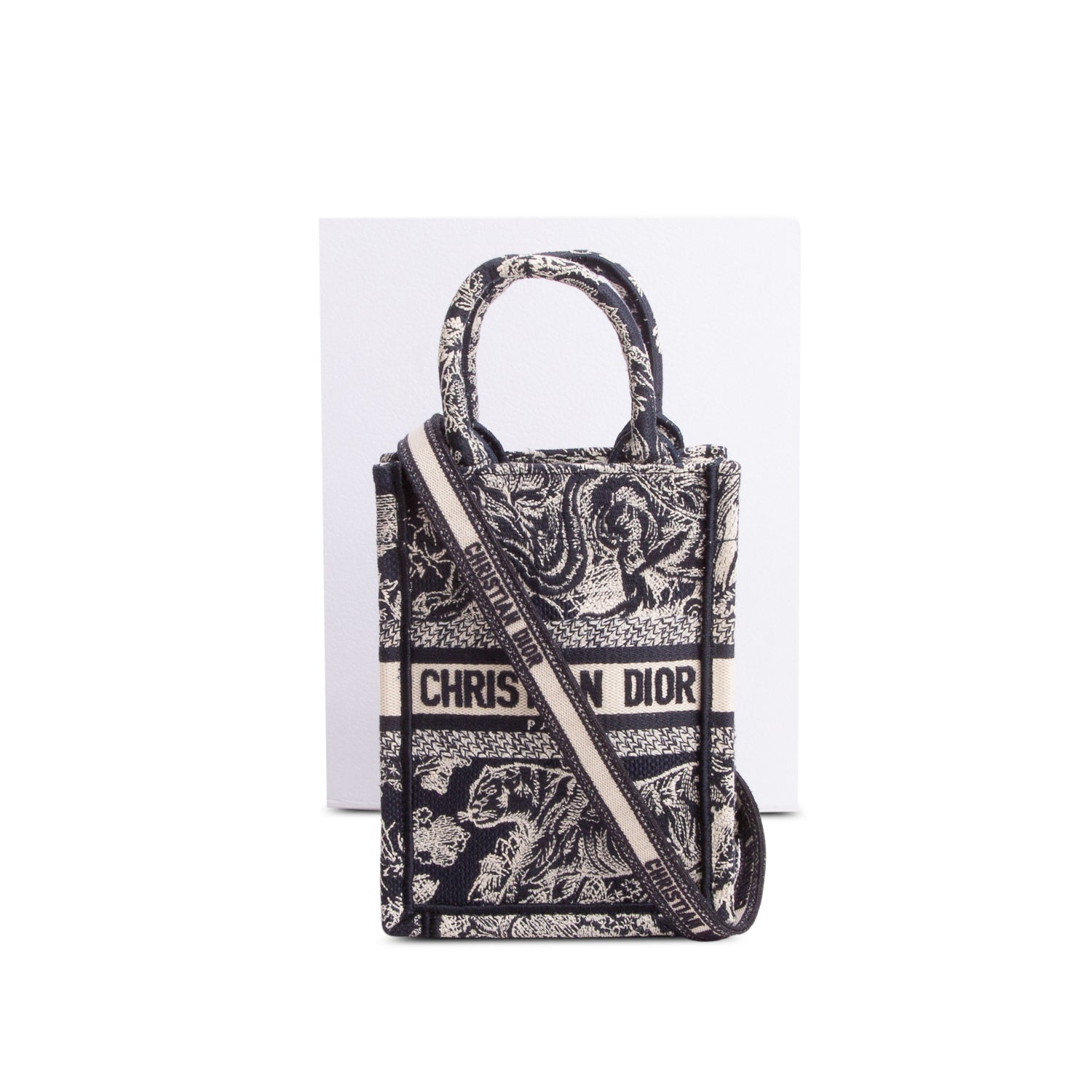 Christian Dior 2022 Blue Canvas Toile de Jouy Embroidered Mini Book Tote w/ Box & Strap