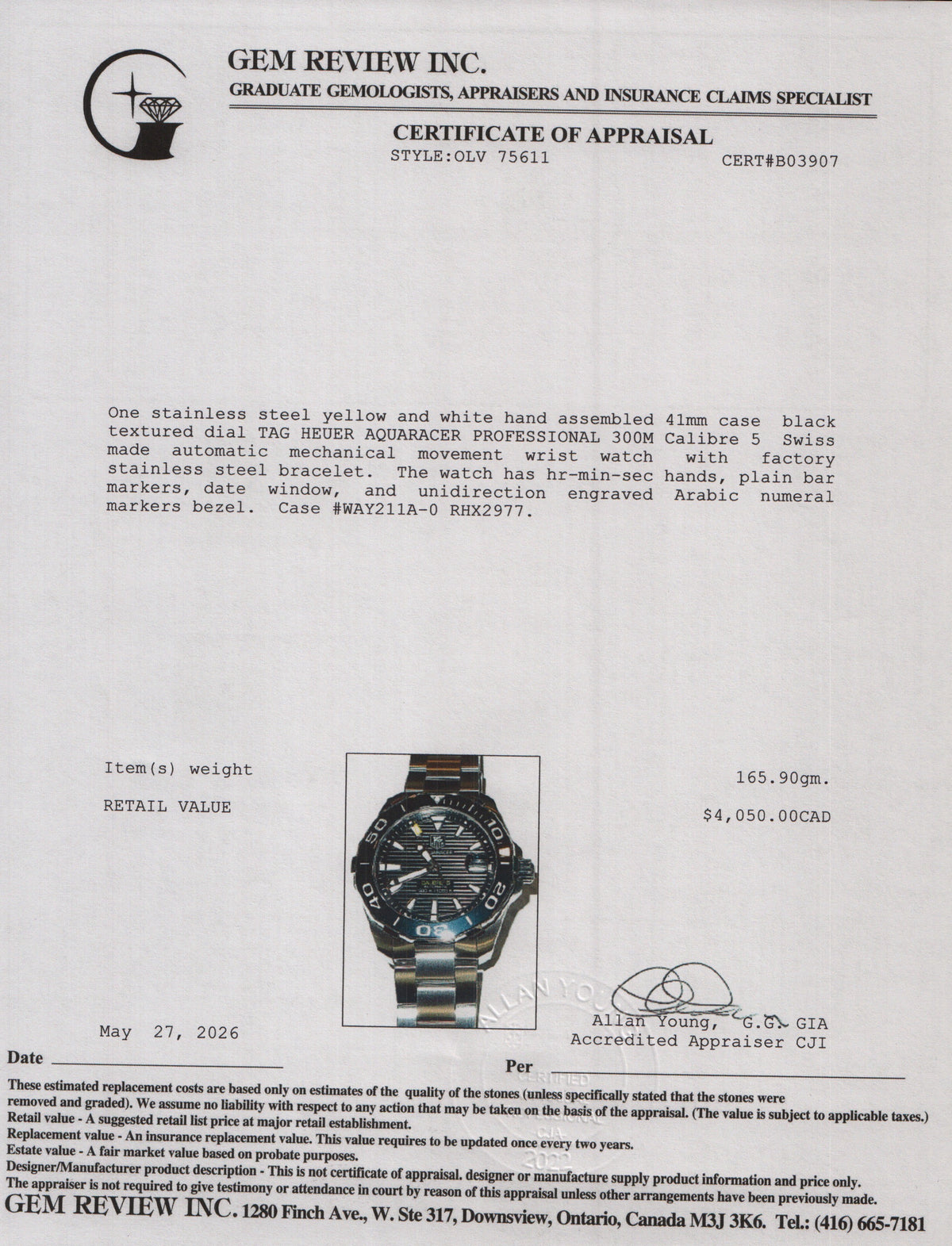 Tag Heuer Stainless Steel Aquaracer Professional 300M 41 MM Calibre 5 Automatic Watch WAY211A-0 w/ Box & Papers