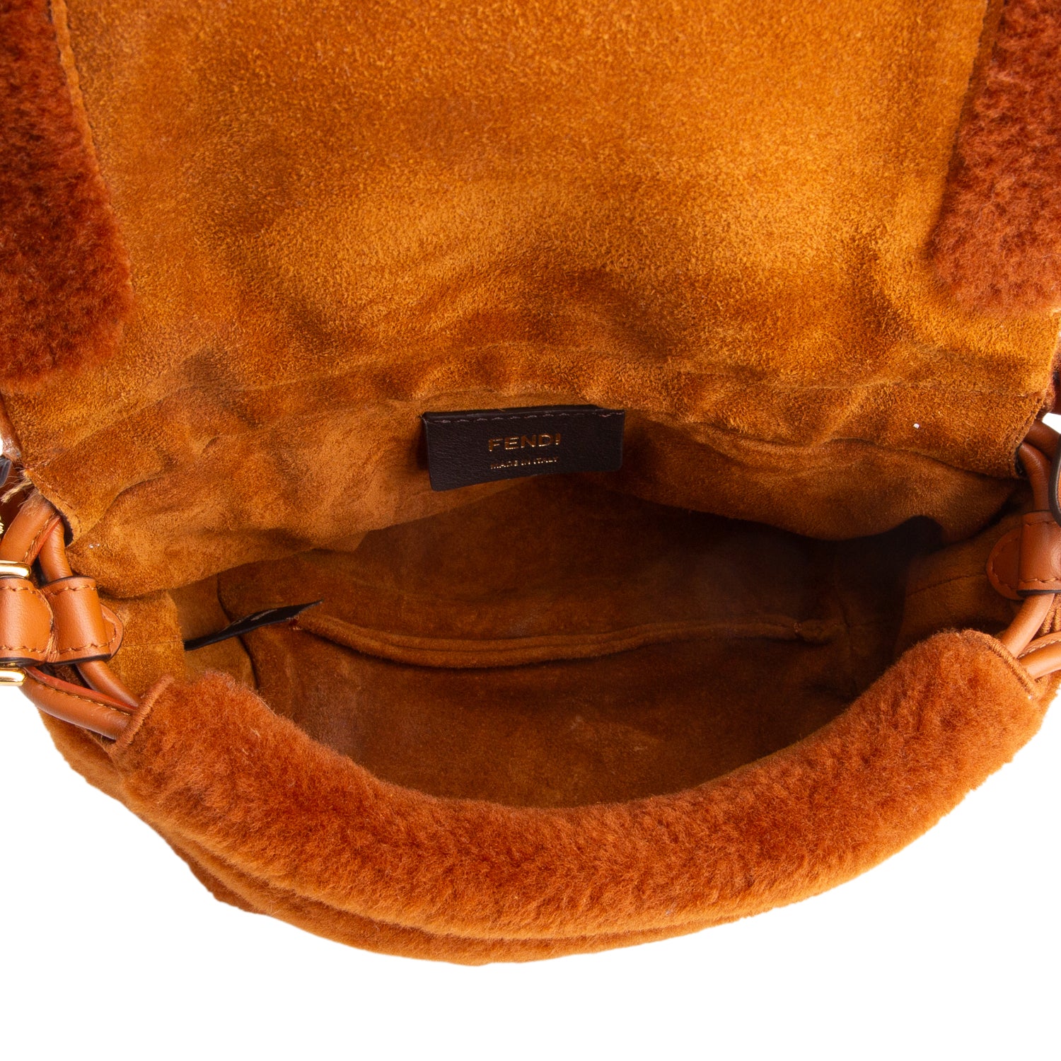 Fendi 2025 Brown Shearling Small Mama Baguette w/ Box, Receipt & Straps
