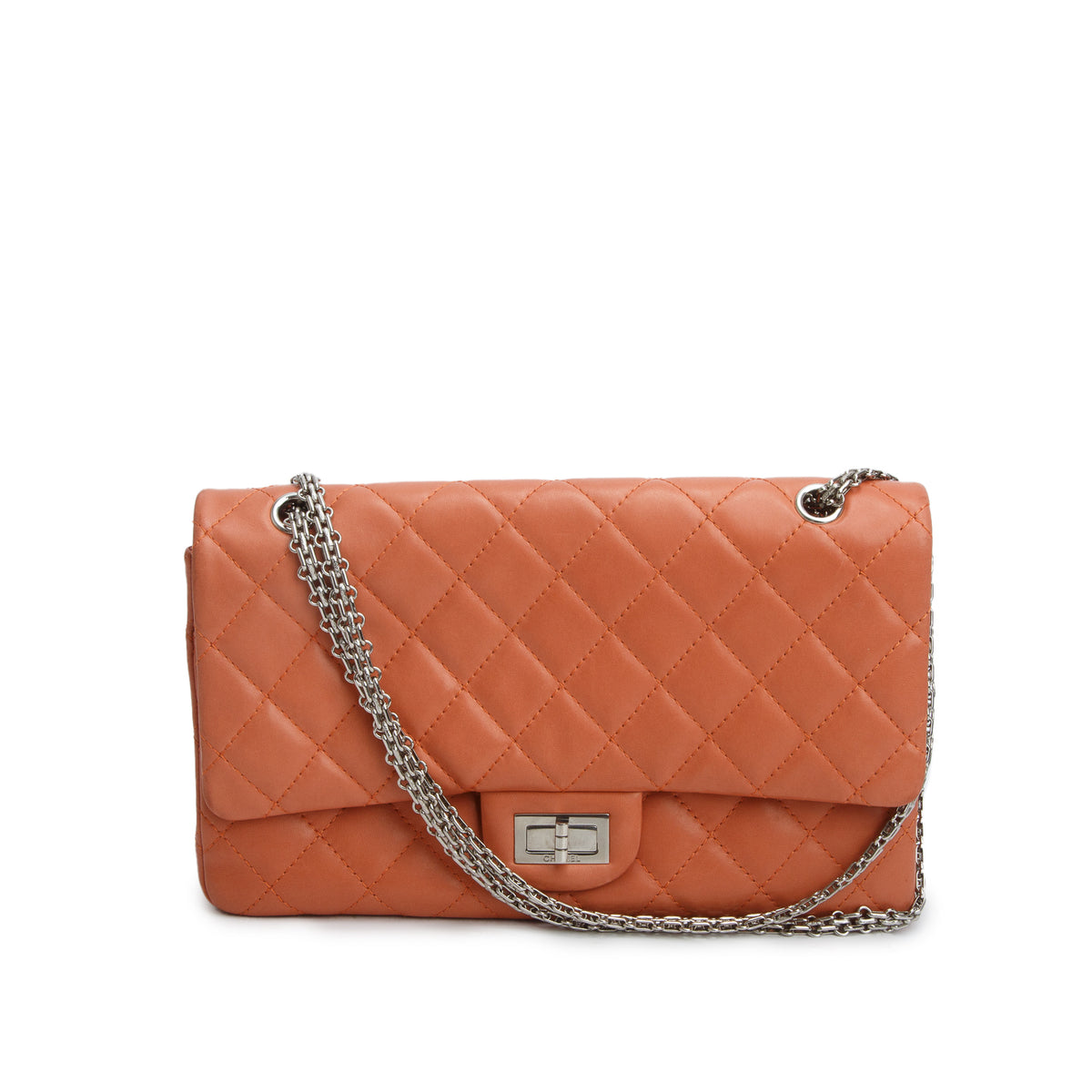 Chanel Peach Quilted Calfskin Leather 2.55 Reissue 227 Double Flap Bag w/ Authenticity Card