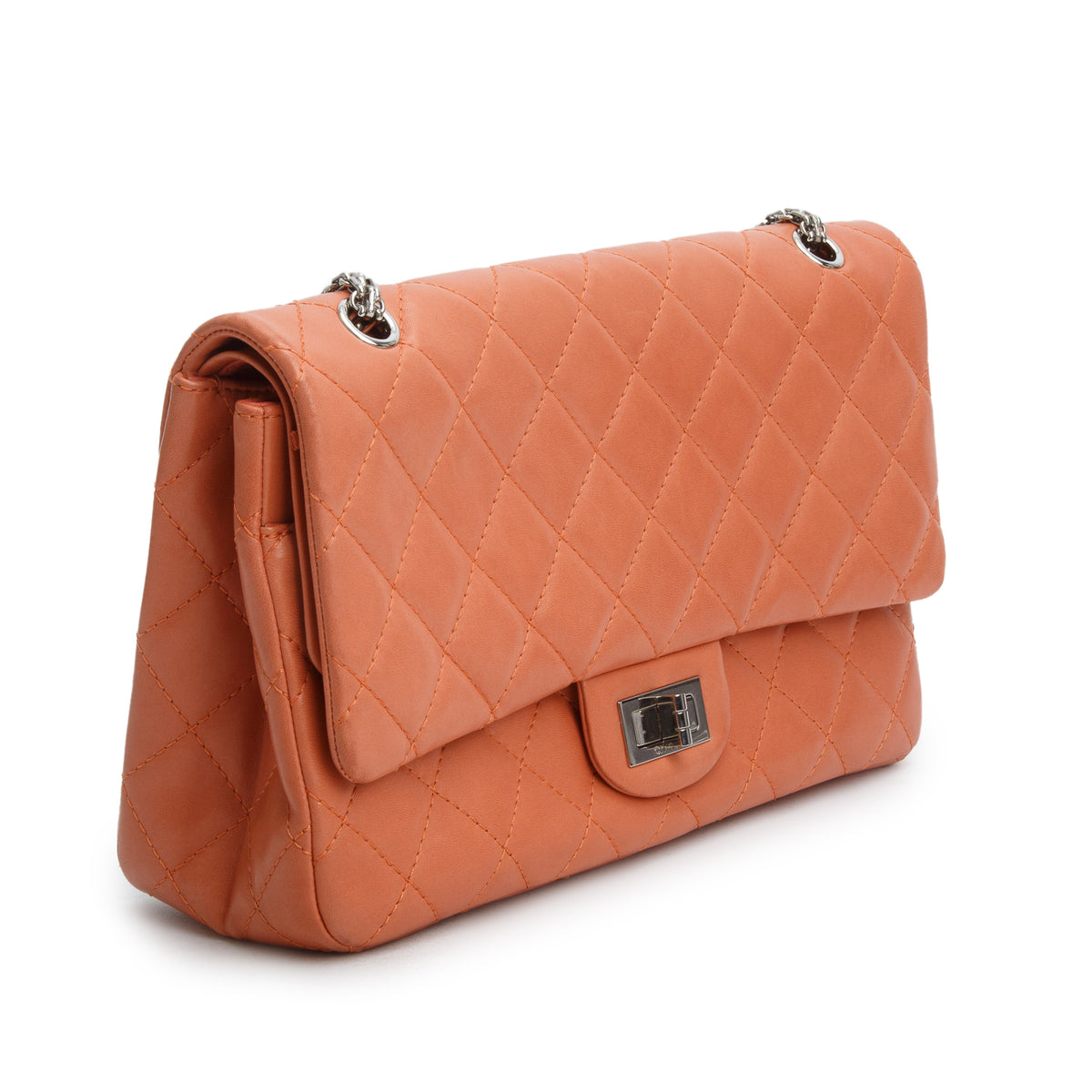 Chanel Peach Quilted Calfskin Leather 2.55 Reissue 227 Double Flap Bag w/ Authenticity Card