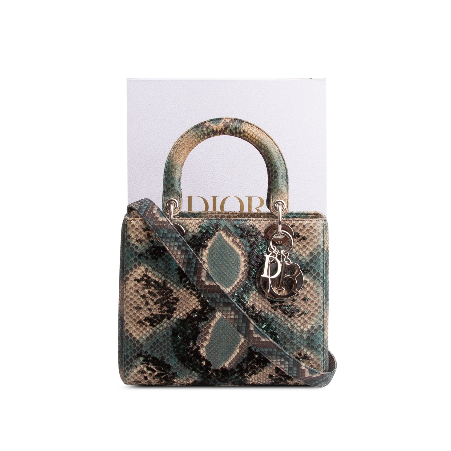 Christian Dior Green Python Medium Lady Dior w/ Box & Strap