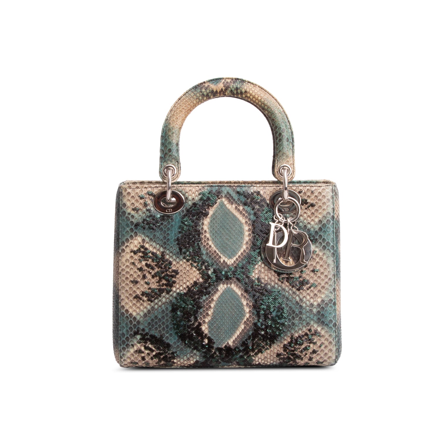 Christian Dior Green Python Medium Lady Dior w/ Box & Strap