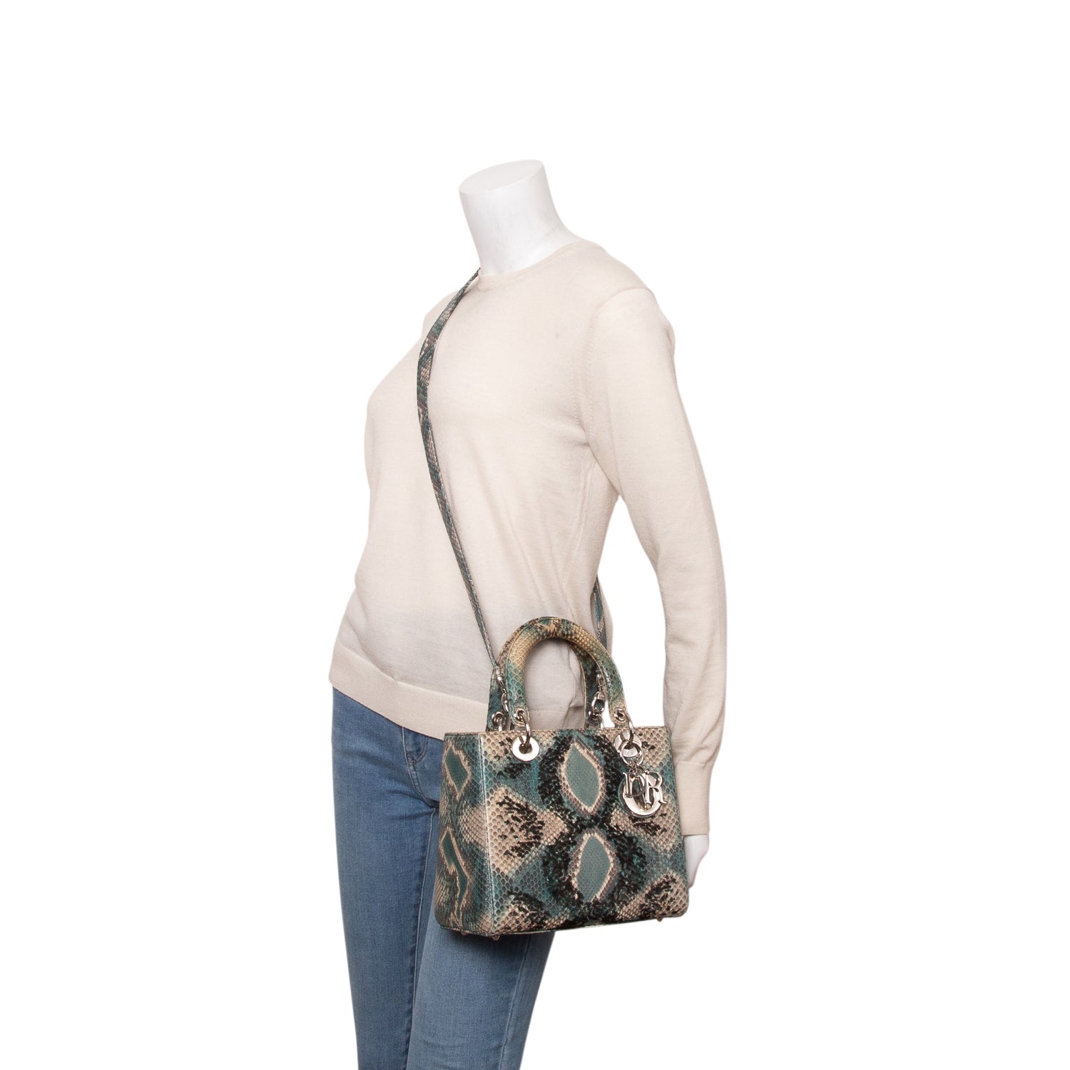 Christian Dior Green Python Medium Lady Dior w/ Box & Strap