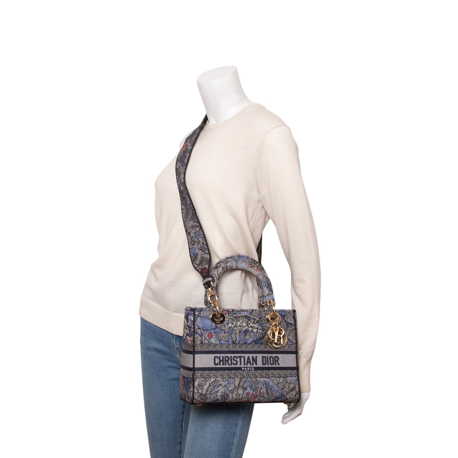 Christian Dior 2022 Jardin Magique Embroidery Medium Lady D-Lite Bag w/ Strap