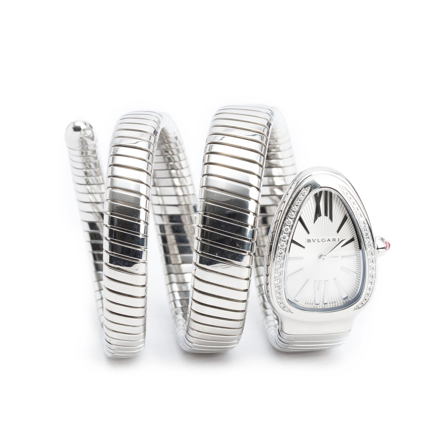 BVLGARI Stainless Steel Diamond Bezel Serpenti Tubogas Watch