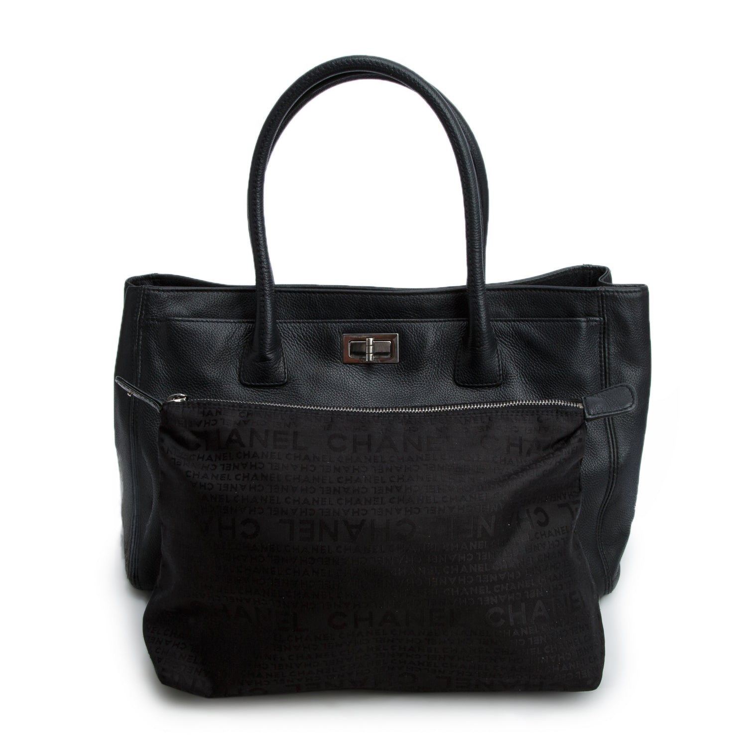 Chanel Black Caviar Mademoiselle Lock Cerf Executive Shopper Tote w/ Pouch