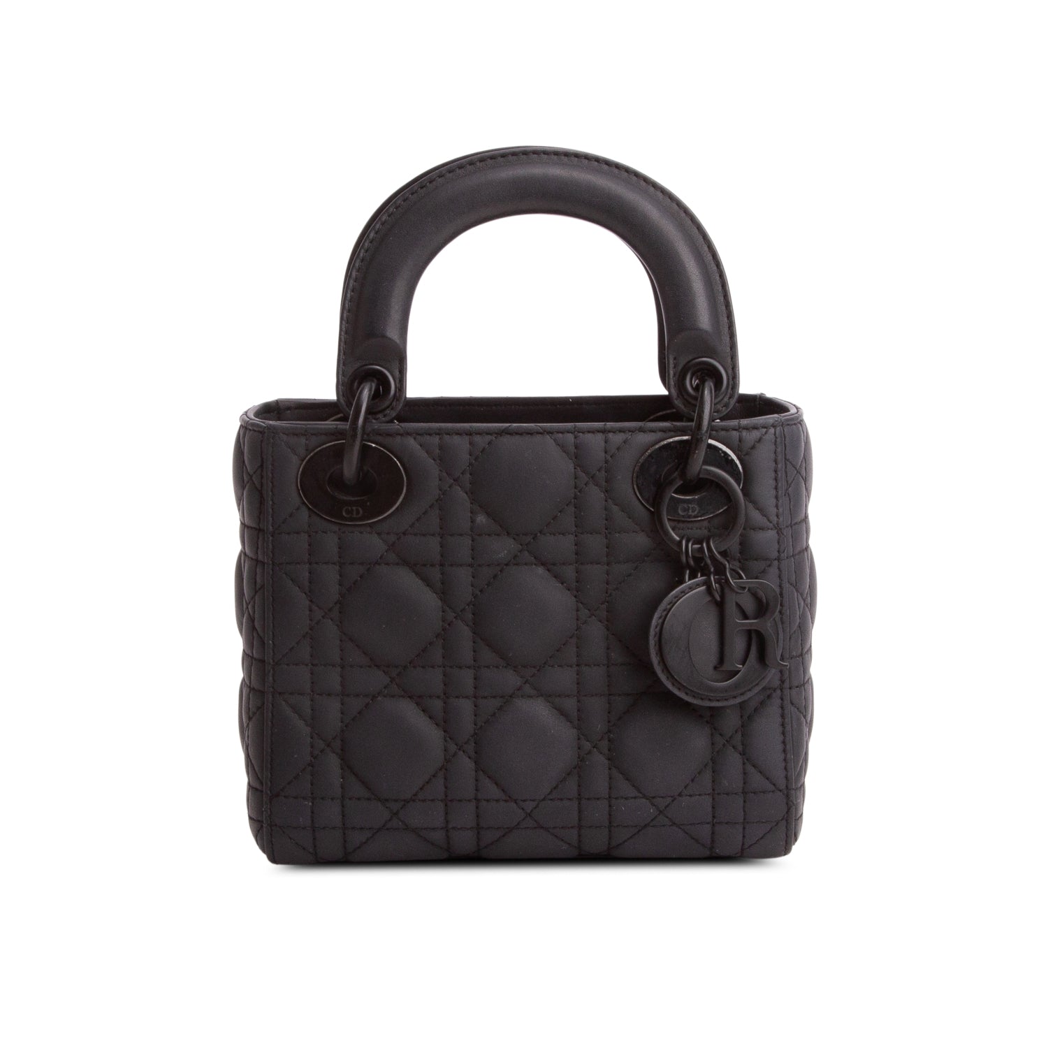 Christian Dior 2020 Black Ultra Matte Calfskin Cannage Mini Lady Dior w/ Strap