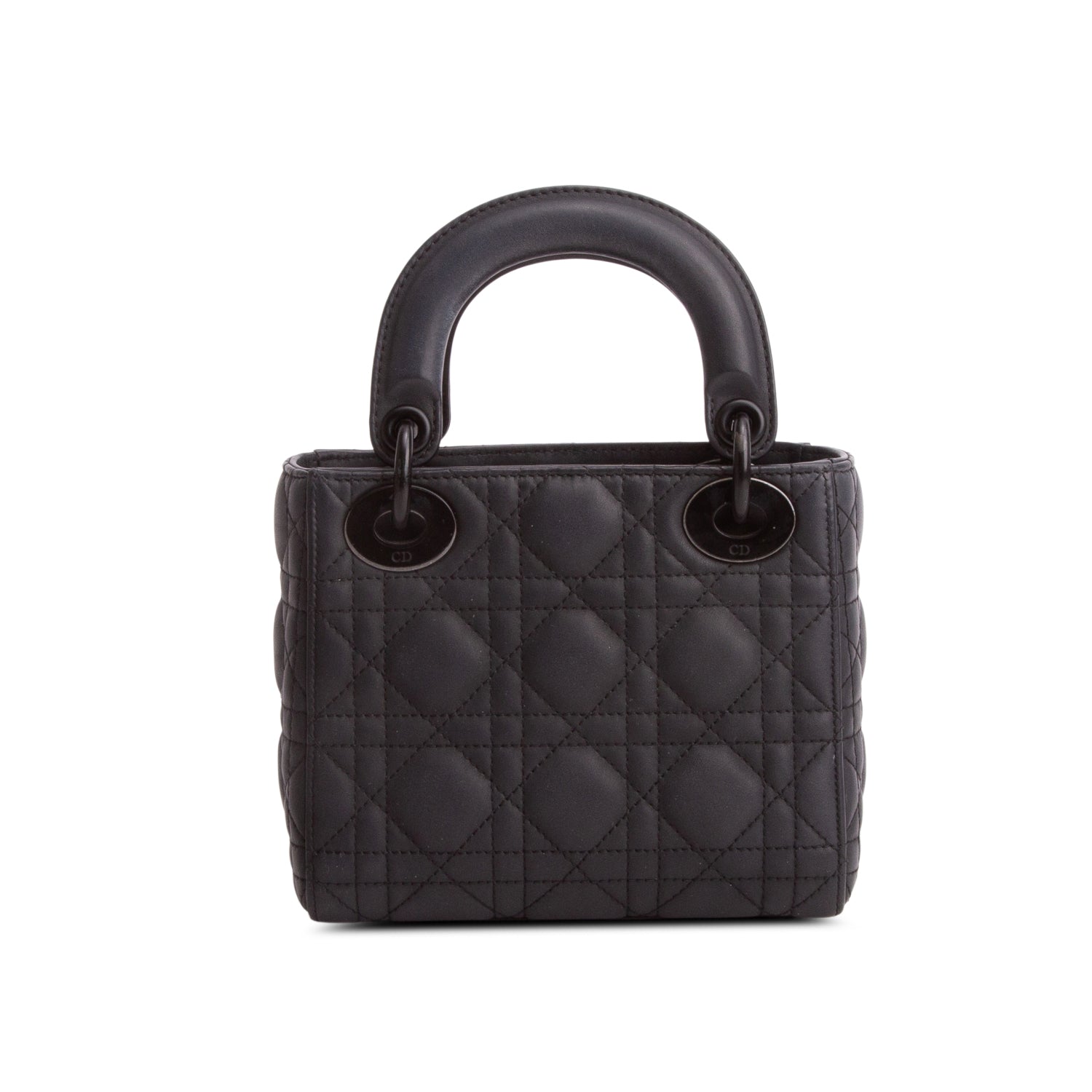 Christian Dior 2020 Black Ultra Matte Calfskin Cannage Mini Lady Dior w/ Strap