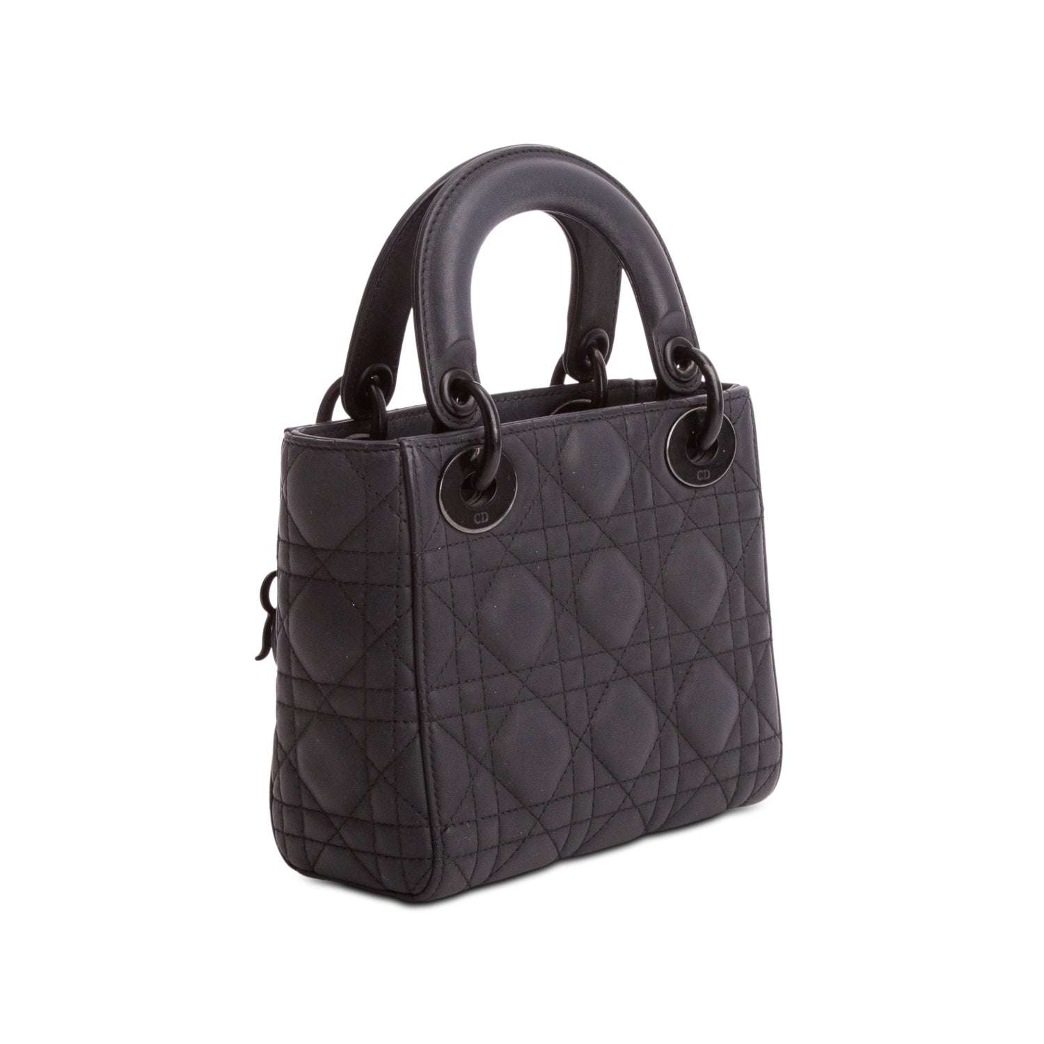 Christian Dior 2020 Black Ultra Matte Calfskin Cannage Mini Lady Dior w/ Strap