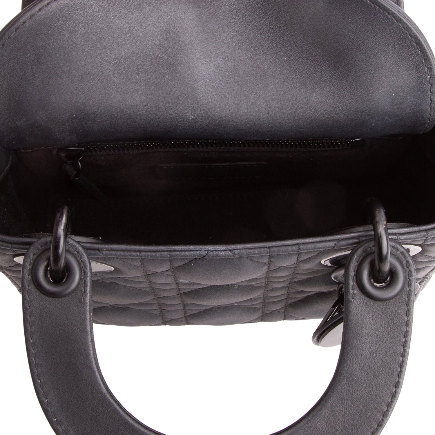 Christian Dior 2020 Black Ultra Matte Calfskin Cannage Mini Lady Dior w/ Strap