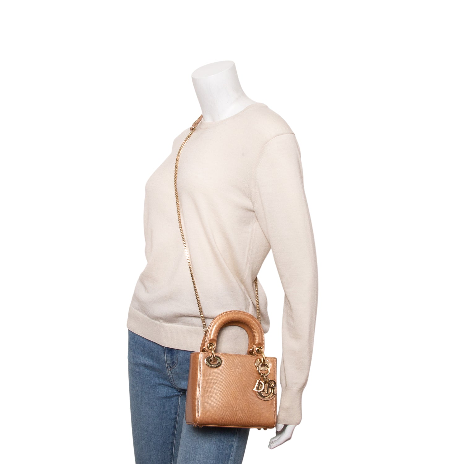 Christian Dior Orange Lizard Mini Lady Dior Bag w/ Strap
