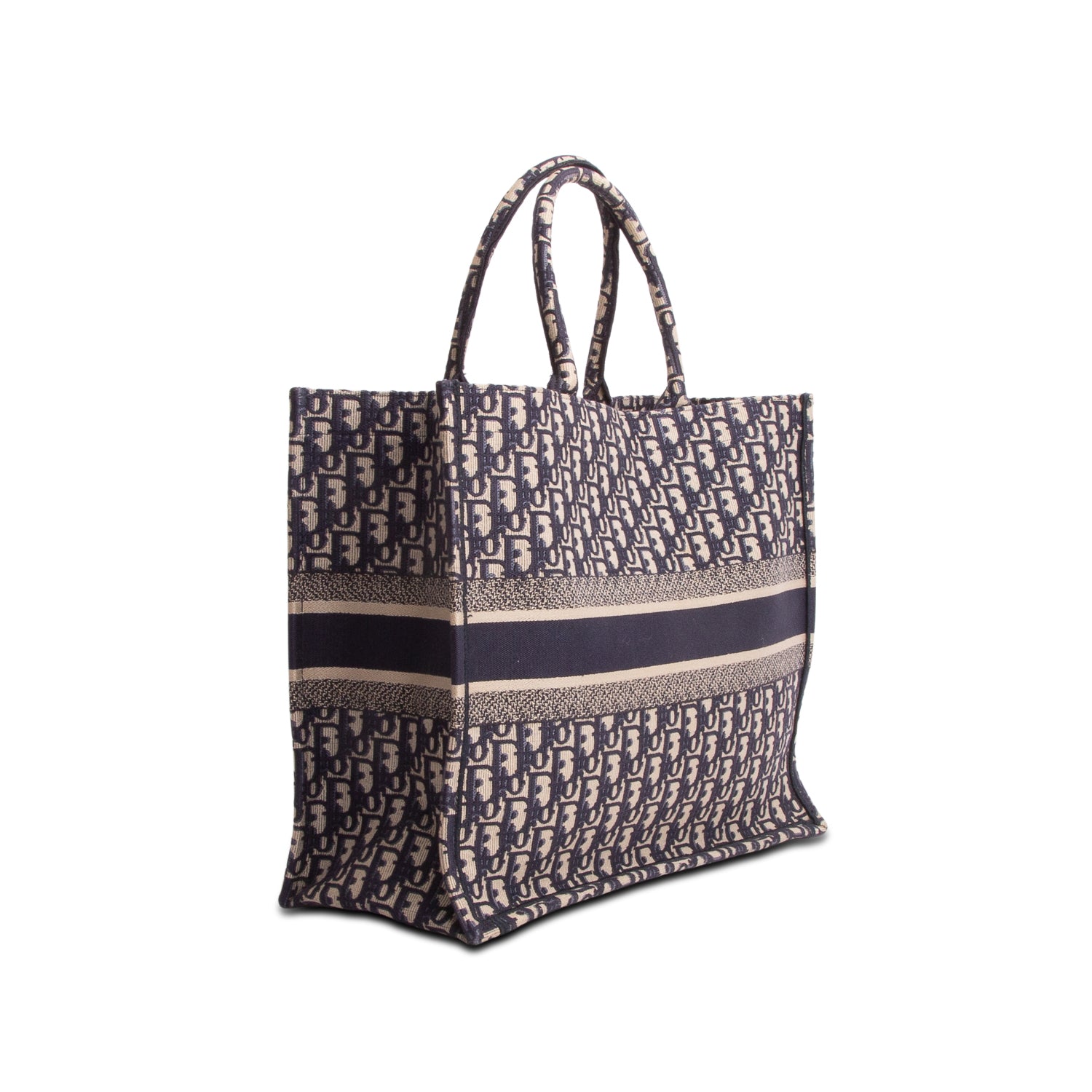 Christian Dior Ecru and Blue Dior Oblique Embroidery Large Book Tote