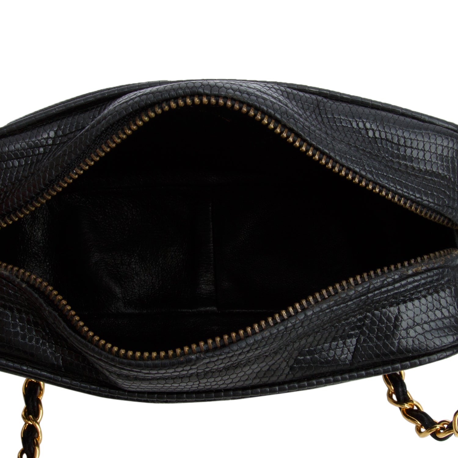 Chanel Vintage Black Lizard Quilted Tassel Camera Bag w/ Authenticity Card