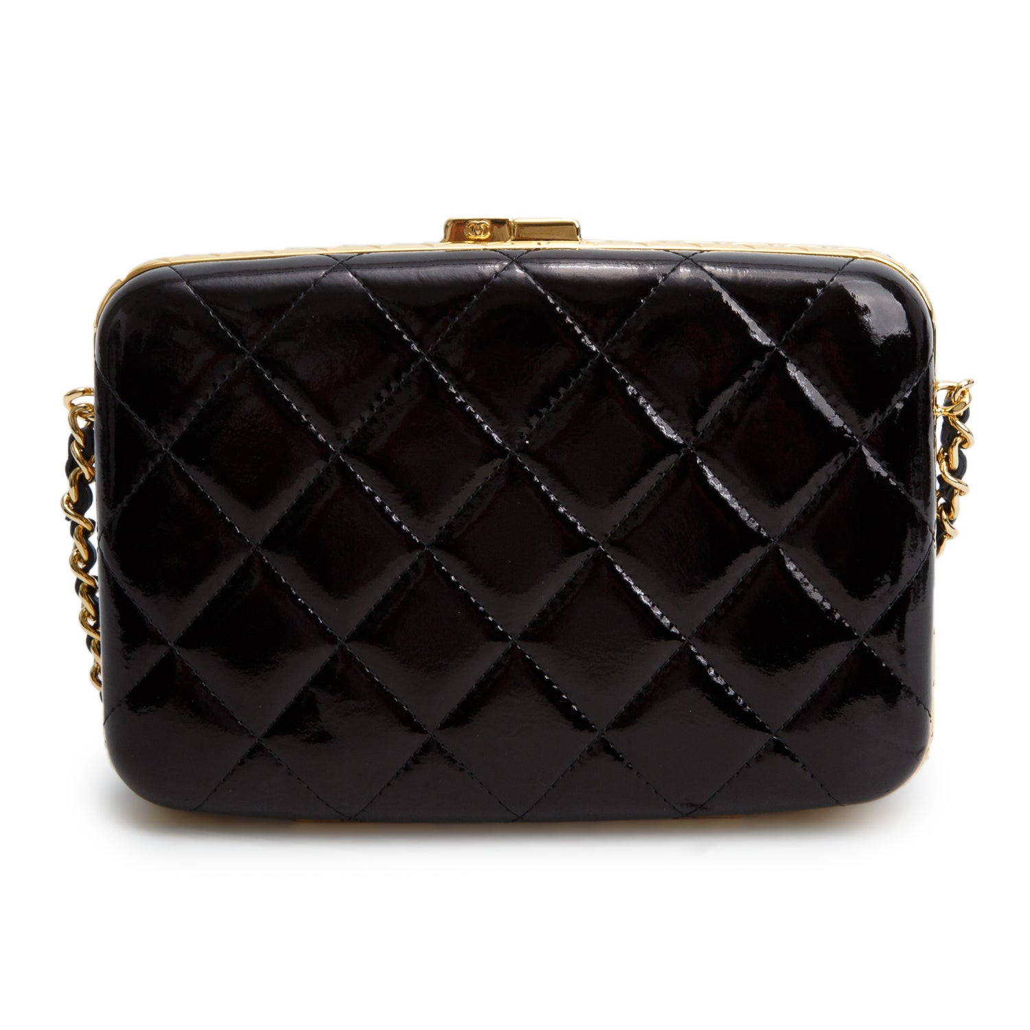 Chanel 2021 Black Patent Leather Quilted Frame Box Bag w/ Box & Authenticity Card