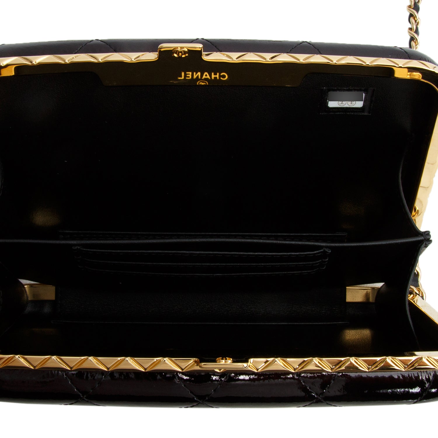 Chanel 2021 Black Patent Leather Quilted Frame Box Bag w/ Box & Authenticity Card