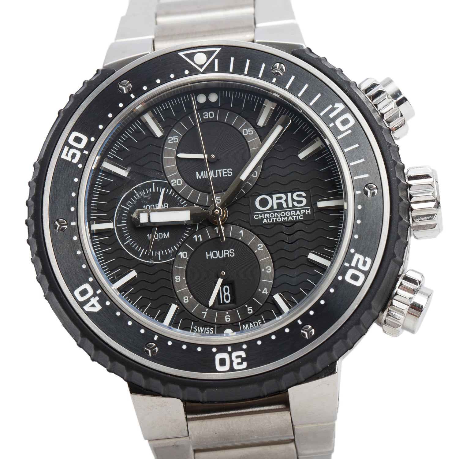 Oris Titanium ProDiver 51 MM Automatic Chronograph Watch Black Dial 7727 w/ Box & Extra Strap
