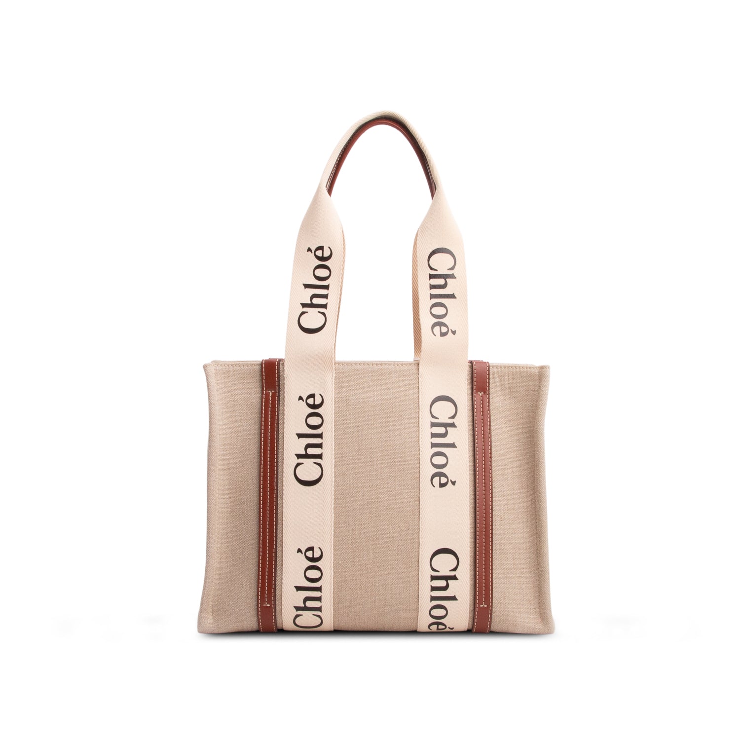 Chloe 2022 Beige Calfskin Linen Medium Woody Tote Bag