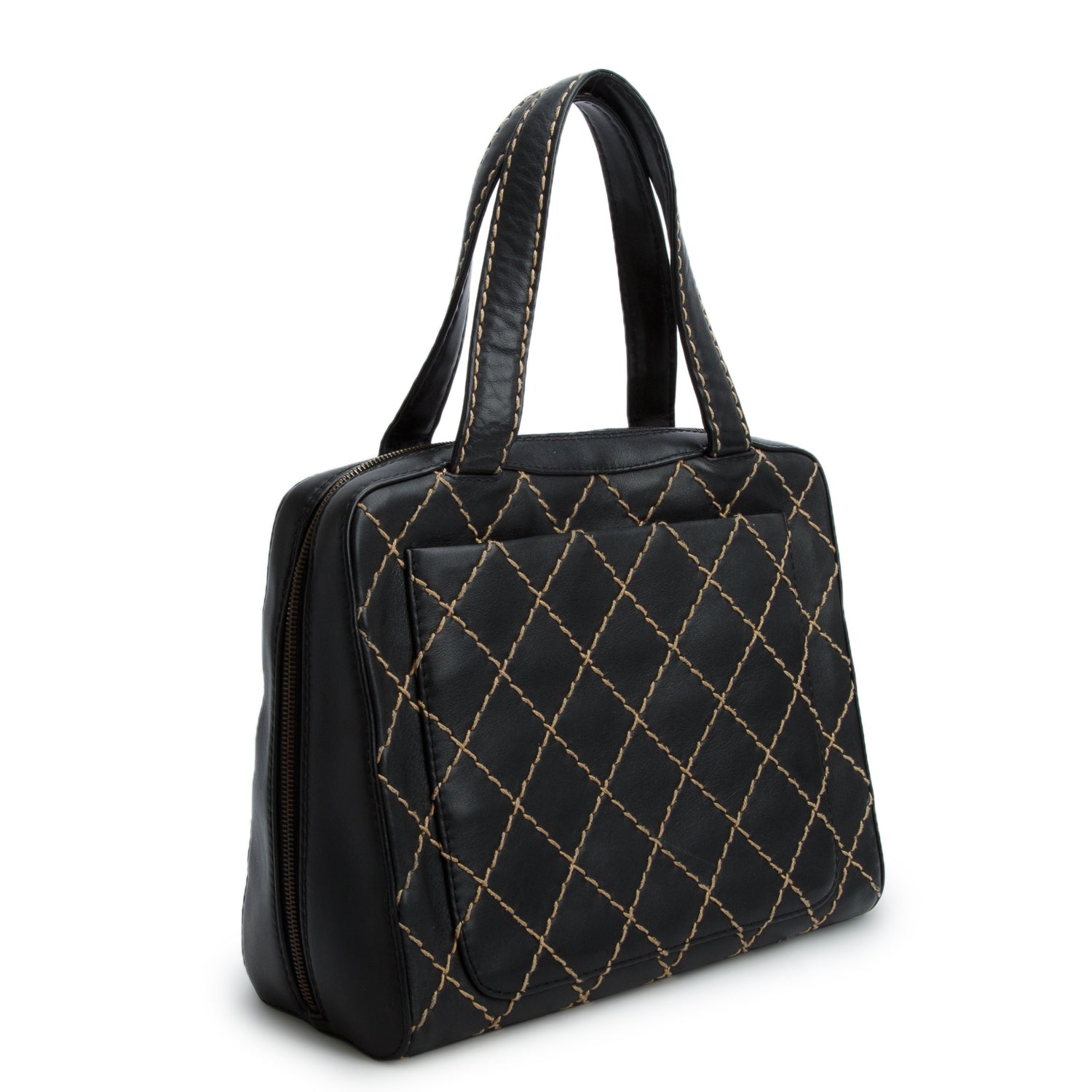 Chanel Black Calfskin Contrast Stich Surpique Bowler w/ Authenticity Card & Pouch
