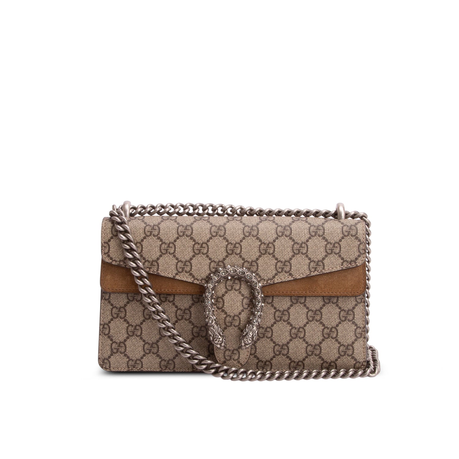Gucci GG Supreme Monogram Suede Crystal Small Dionysus Shoulder Bag
