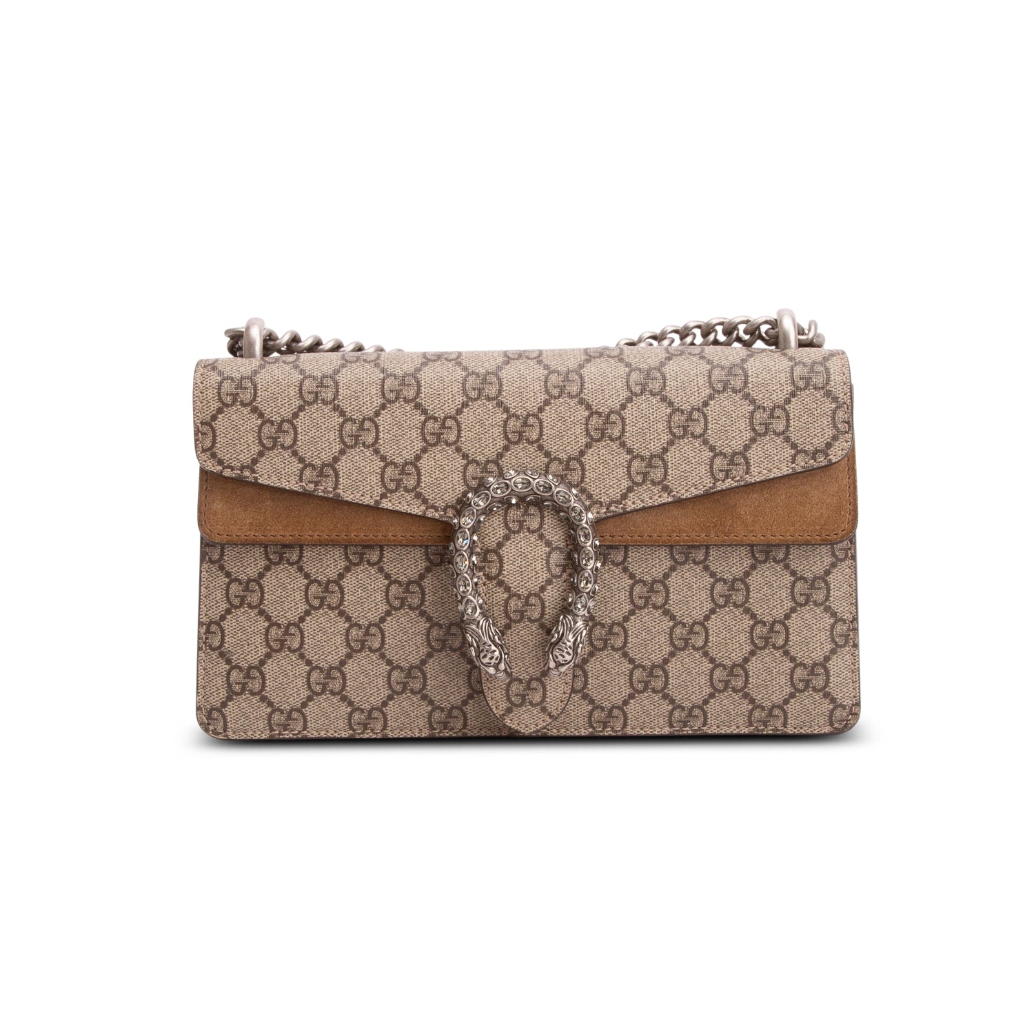 Gucci GG Supreme Monogram Suede Crystal Small Dionysus Shoulder Bag