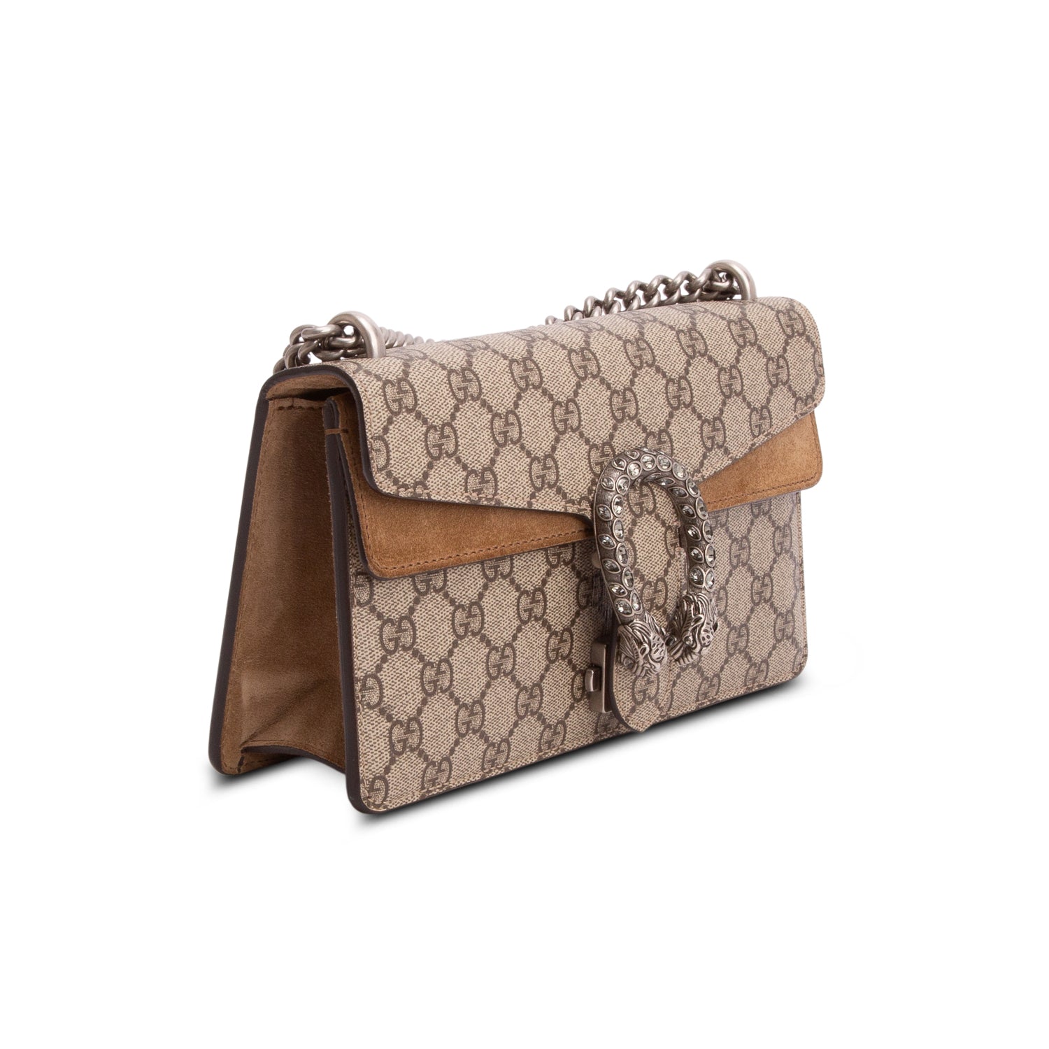 Gucci GG Supreme Monogram Suede Crystal Small Dionysus Shoulder Bag