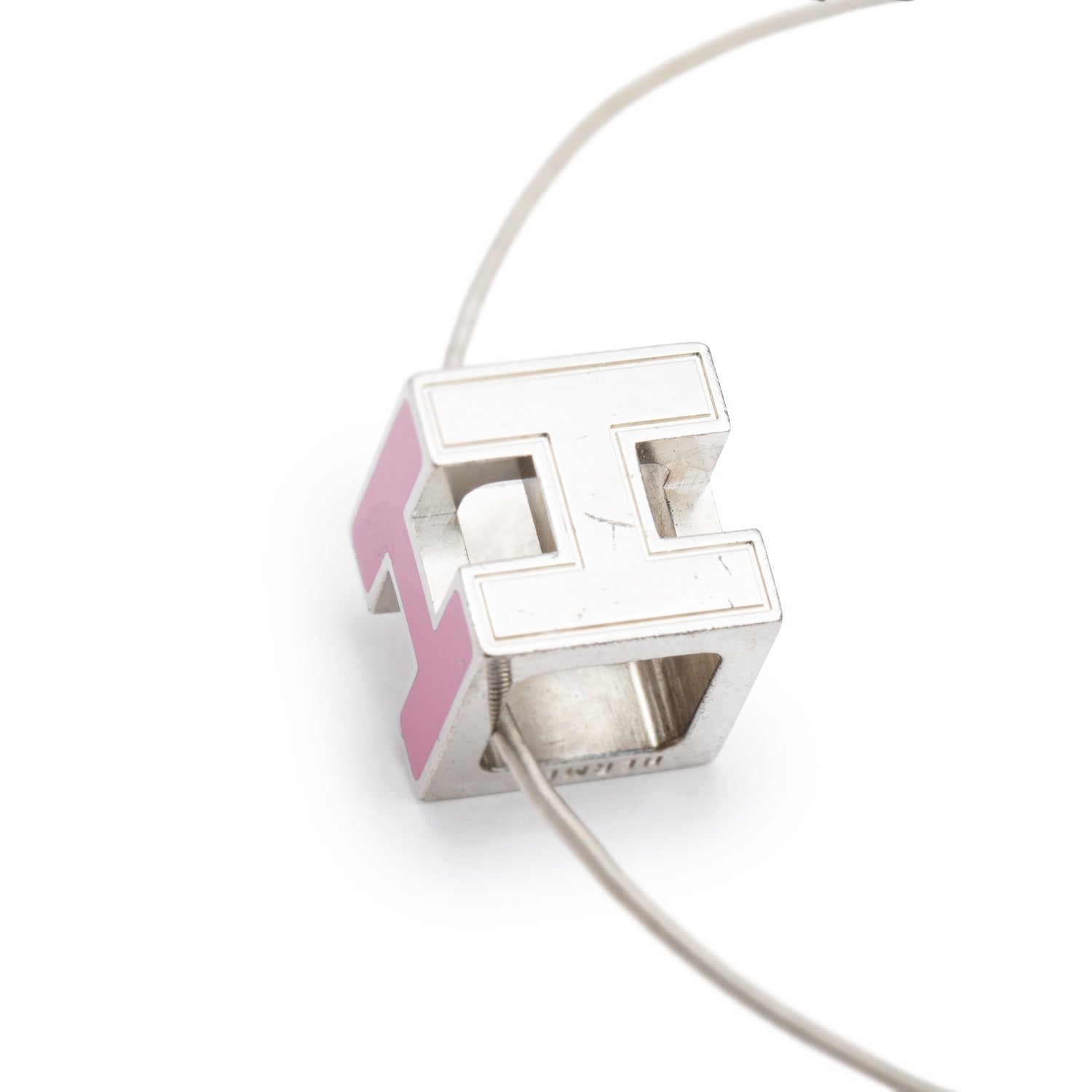 Hermes Palladium-Plated Pink Enamel Pop H Cube Pendant Necklace