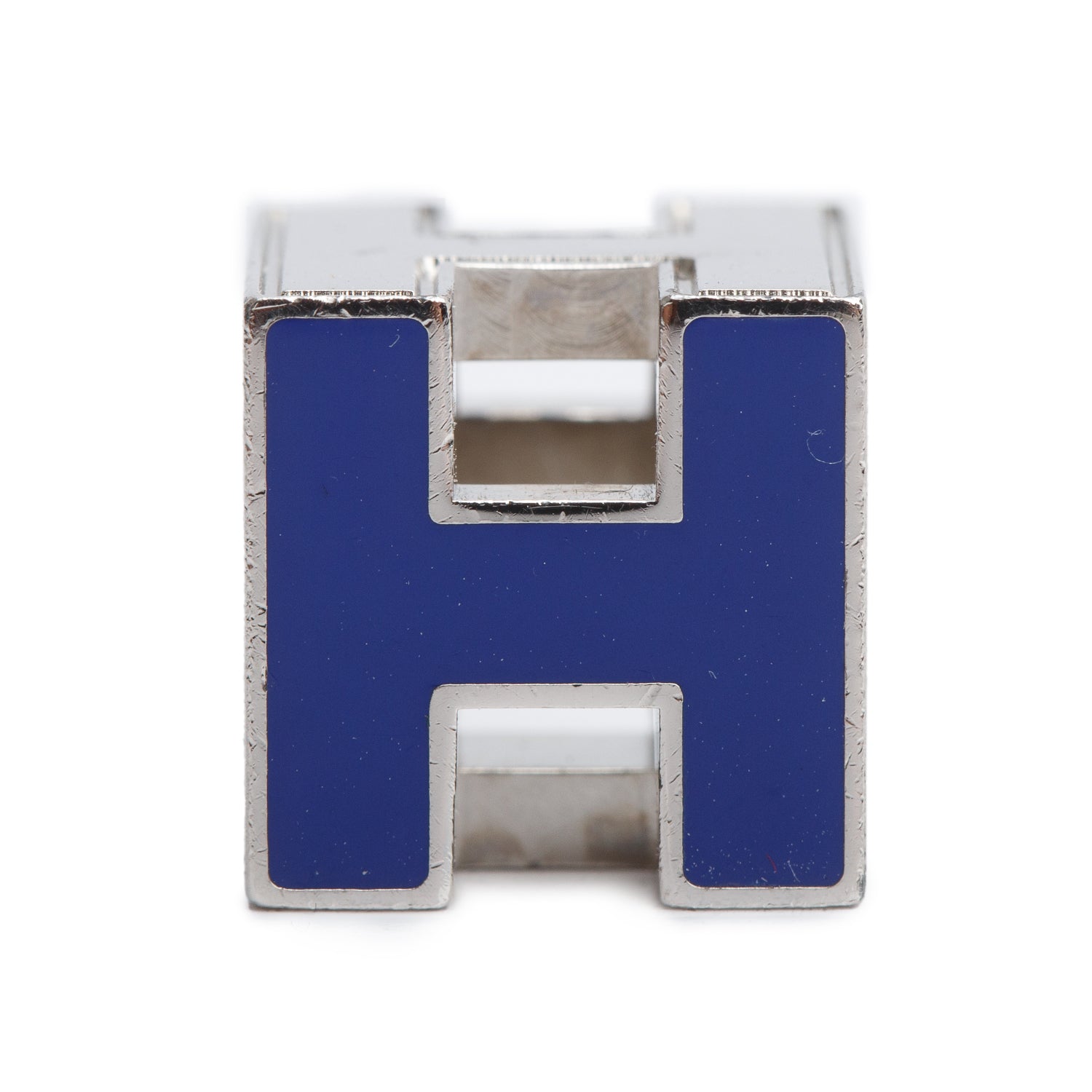 Hermes Palladium-Plated Blue Enamel Pop H Cube Pendant