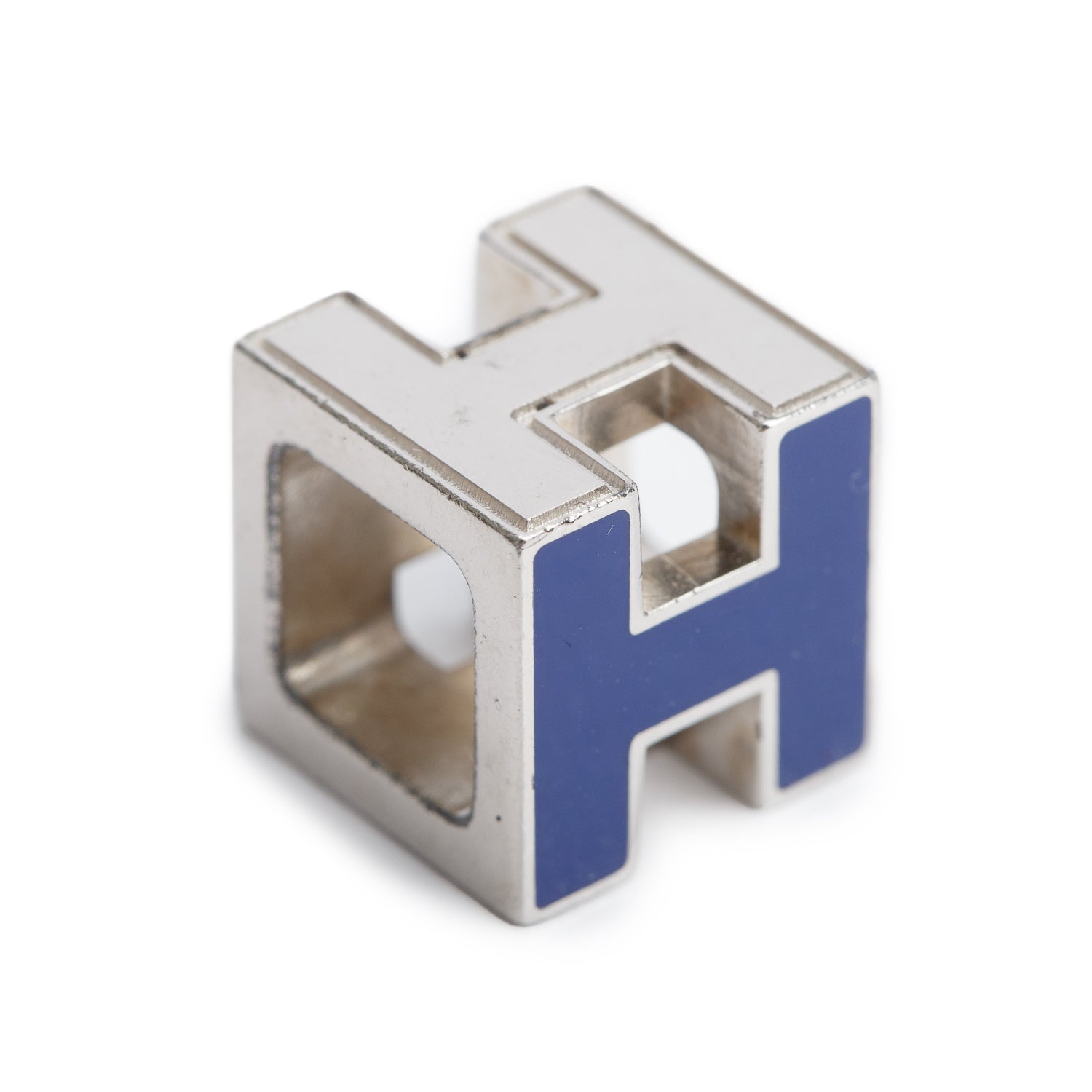 Hermes Palladium-Plated Blue Enamel Pop H Cube Pendant