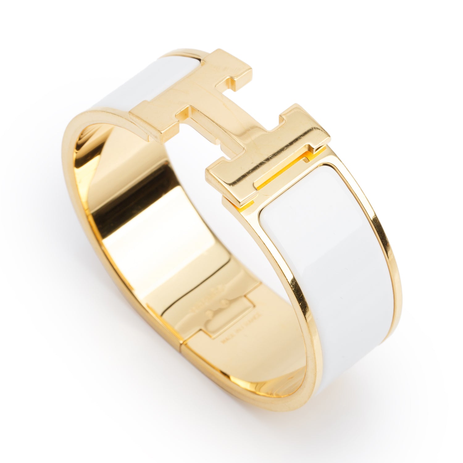 Hermes Gold-Plated White Enamel Clic Clac H Bracelet