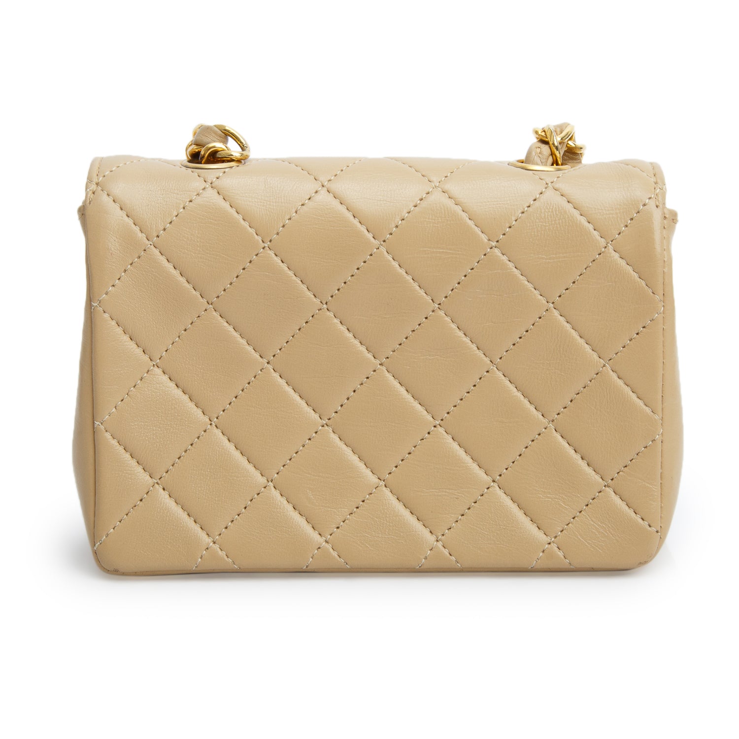 Chanel Vintage Beige Lambskin Quilted Mini Square Single Flap