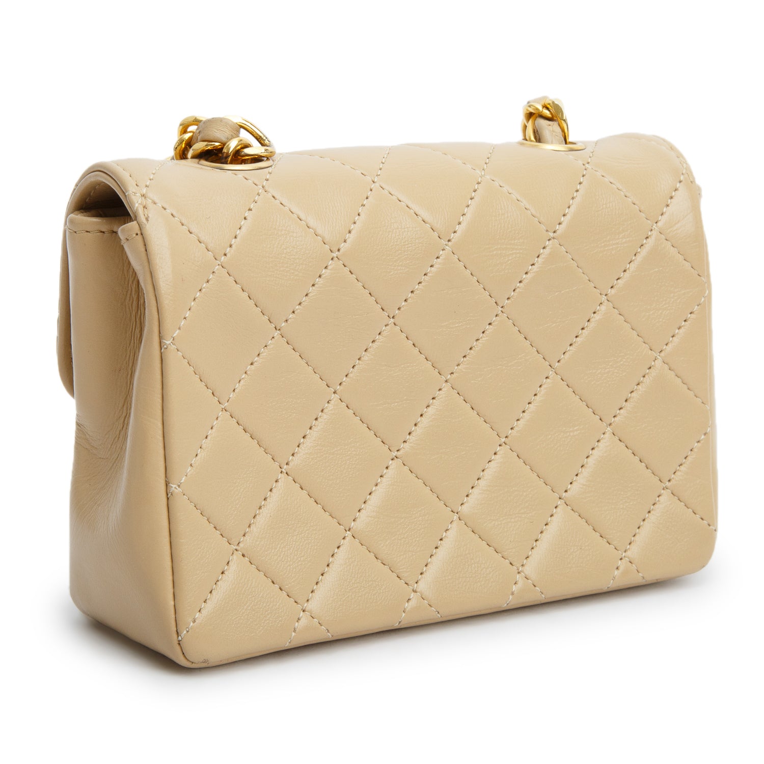 Chanel Vintage Beige Lambskin Quilted Mini Square Single Flap