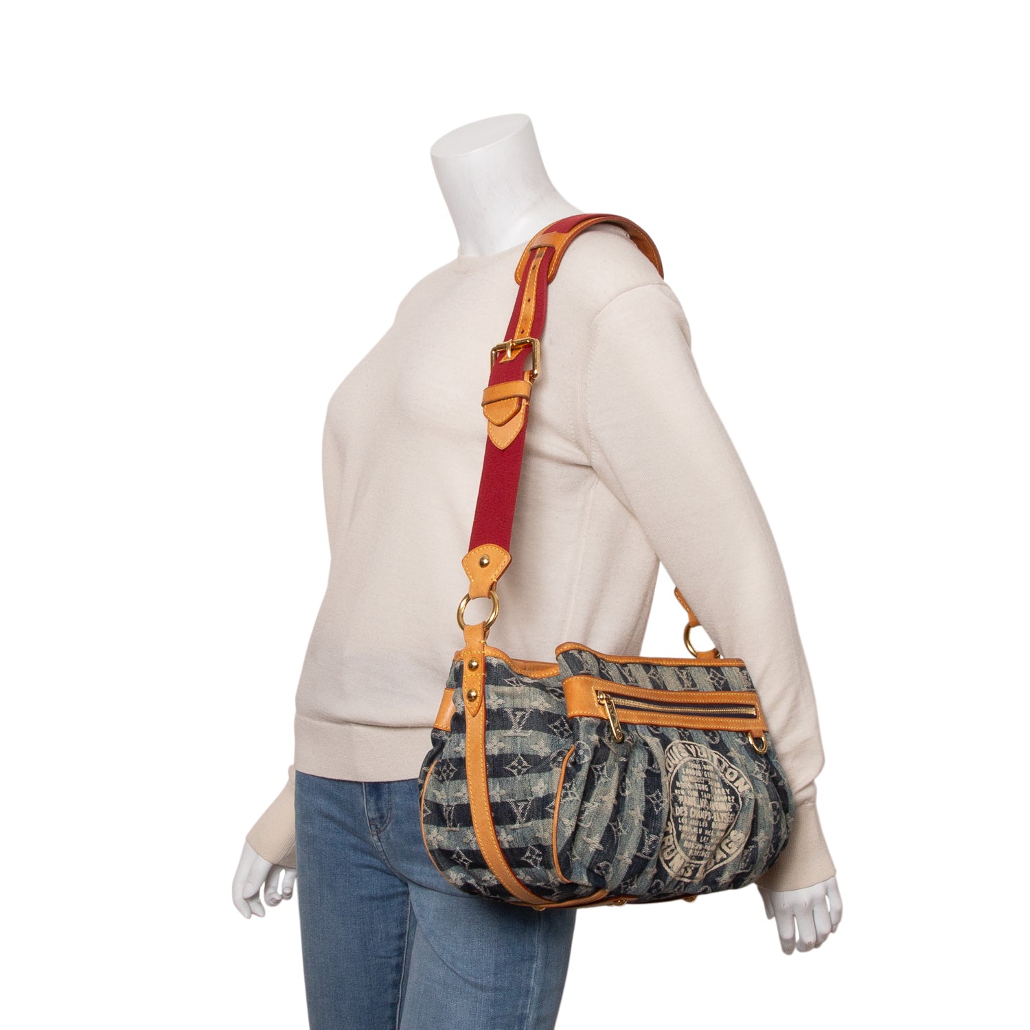 Louis Vuitton Denim Raye Porte Epaule MM