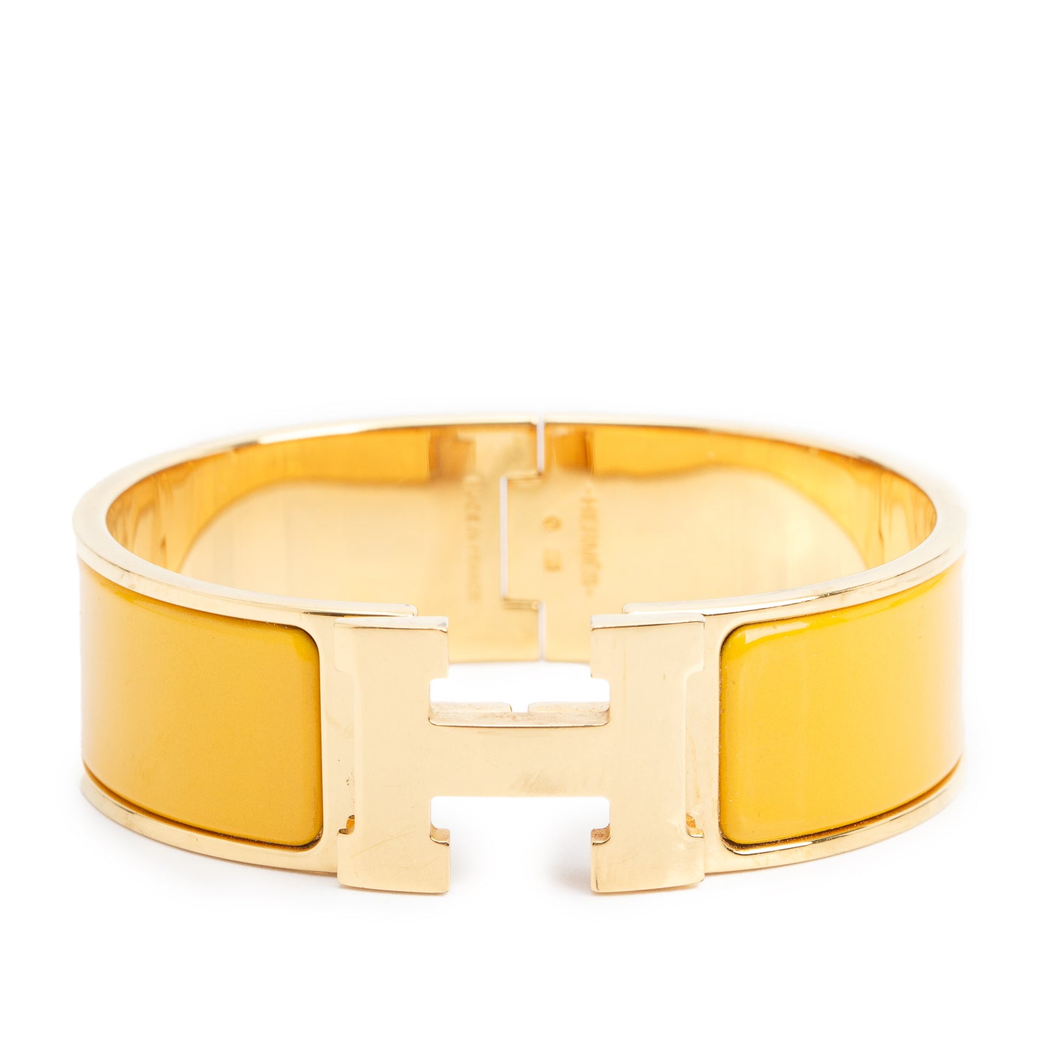 Hermes Gold-Plated Yellow Enamel Clic Clac H Bracelet w/ Box