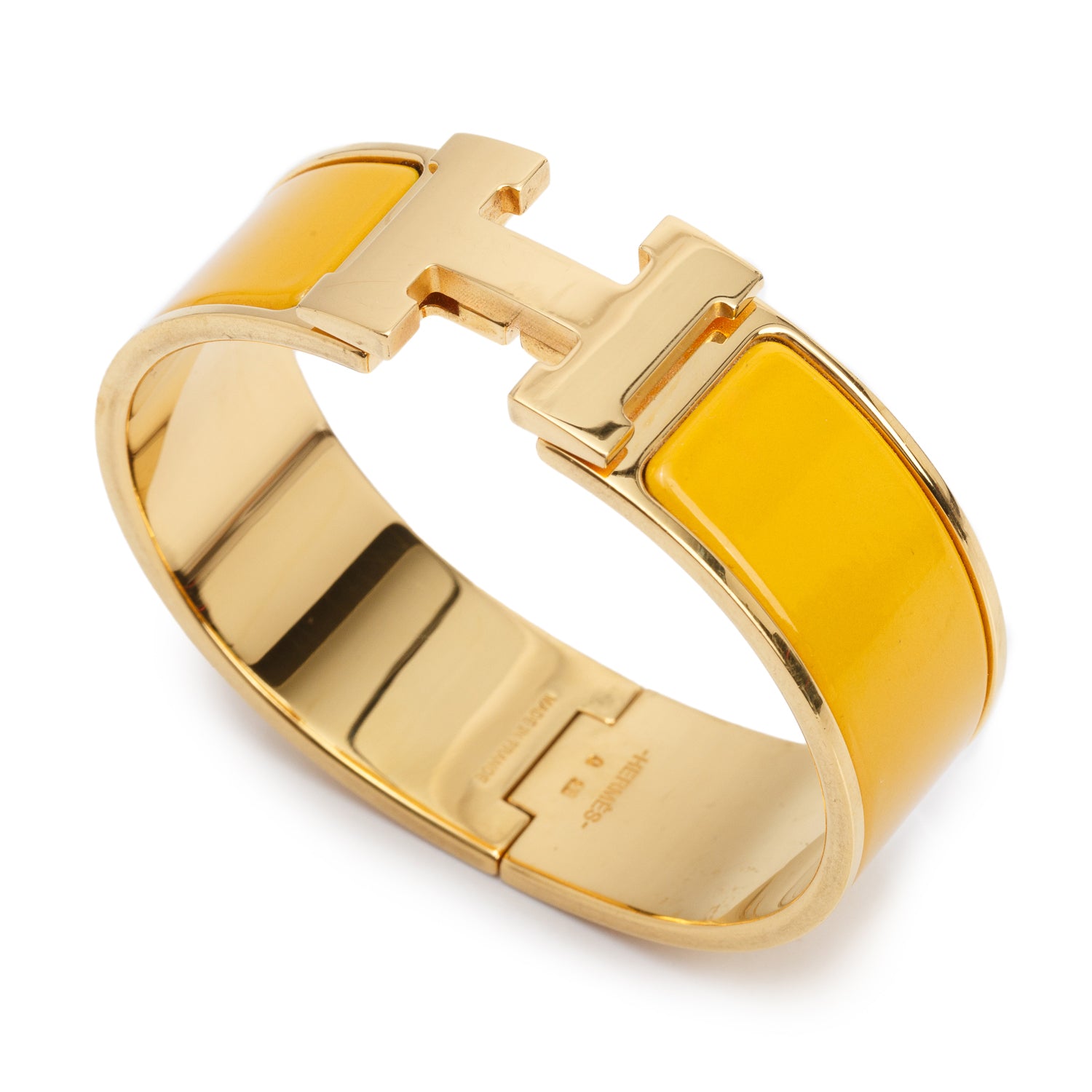 Hermes Gold-Plated Yellow Enamel Clic Clac H Bracelet w/ Box