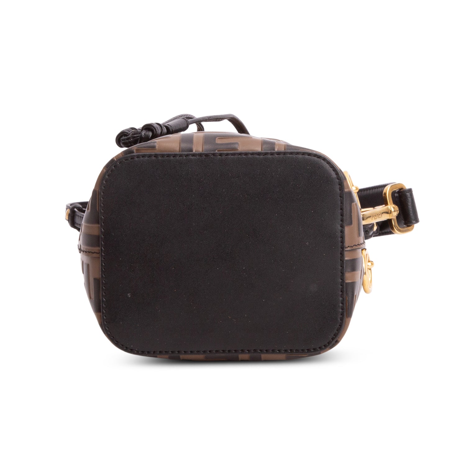 Fendi Brown/Black Vitello Liberty F is Fendi FF 1974 Embossed Mini Mon Tresor Bucket Bag w/ Straps
