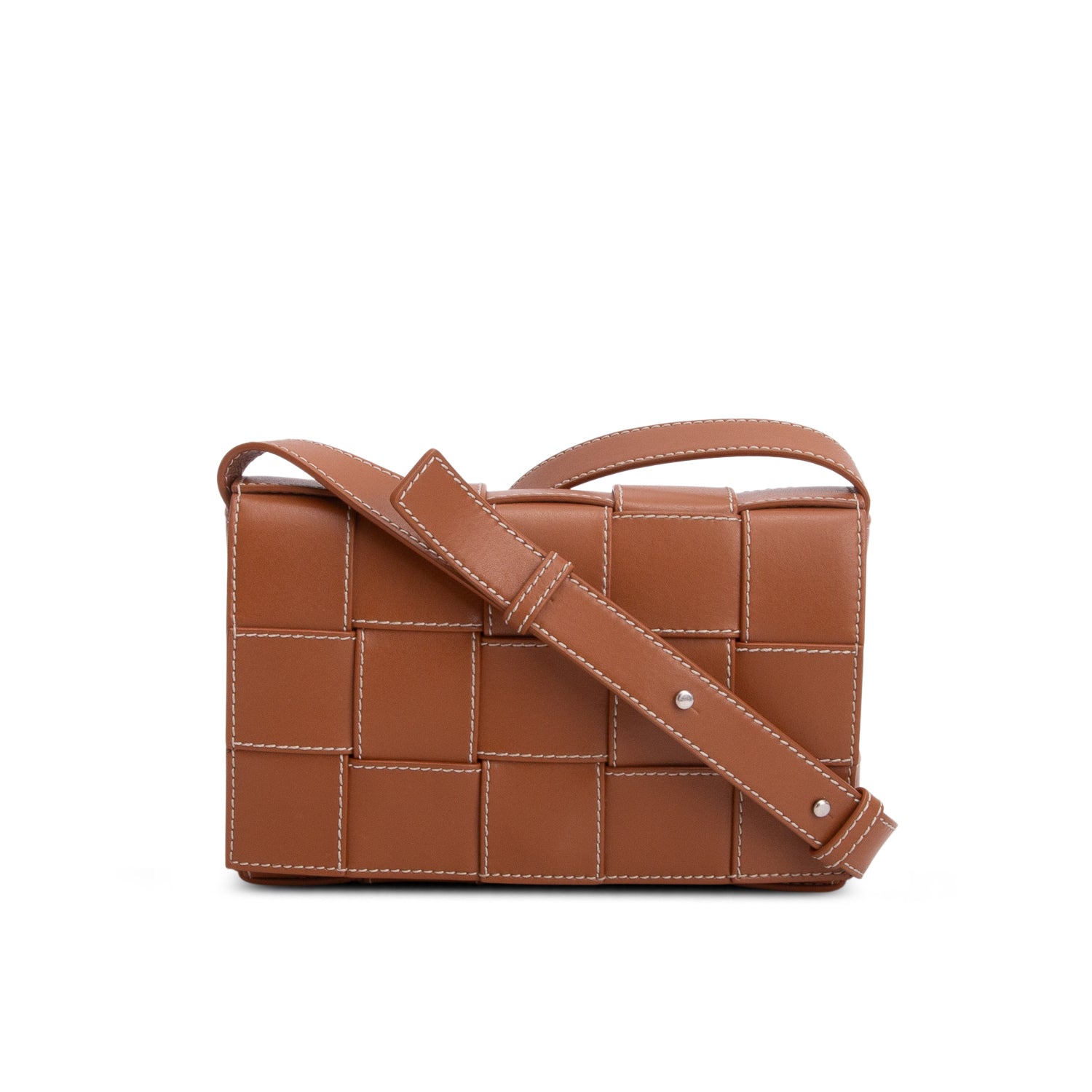 Bottega Veneta Brown Lambskin Maxi Intrecciato Small Cassette Crossbody Bag