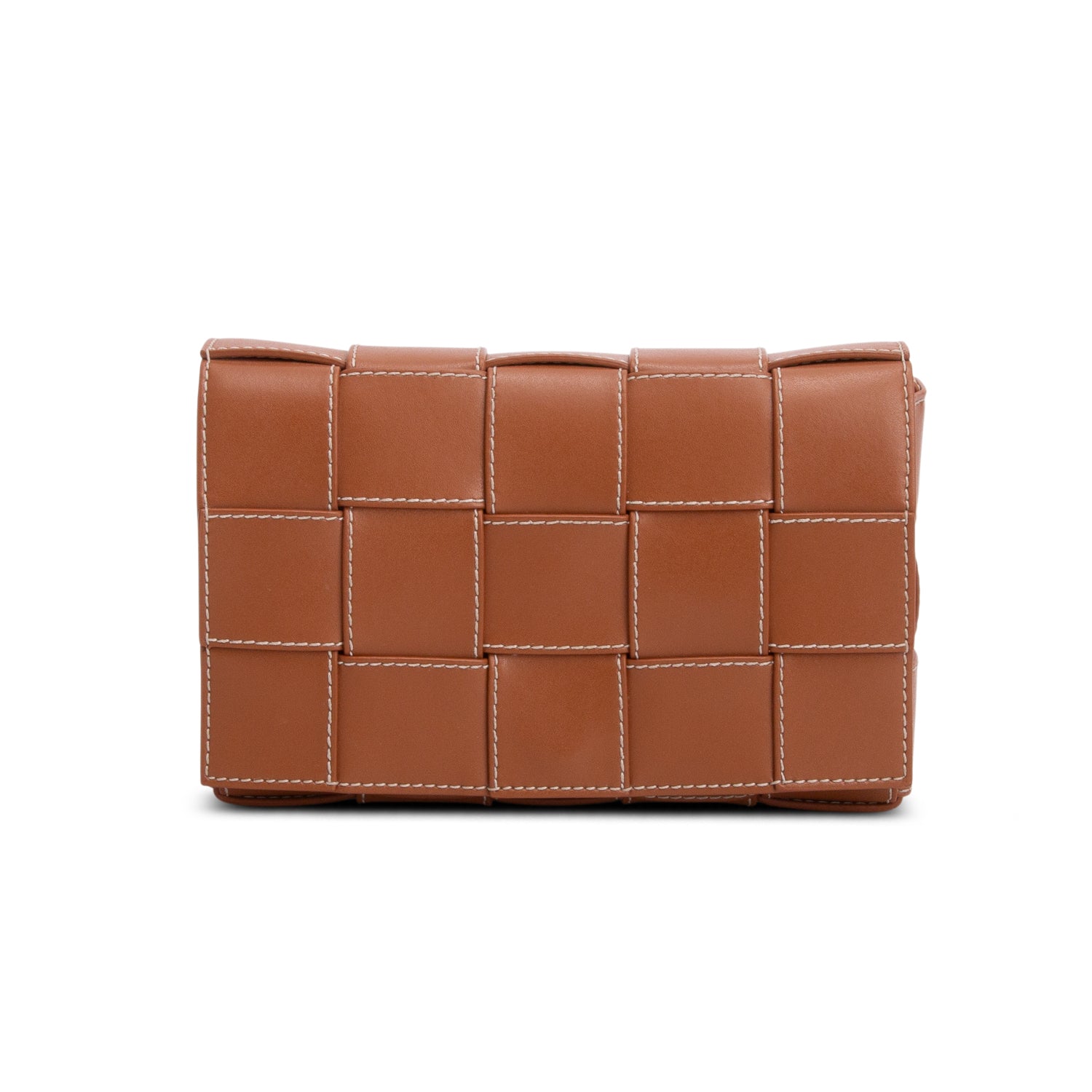Bottega Veneta Brown Lambskin Maxi Intrecciato Small Cassette Crossbody Bag